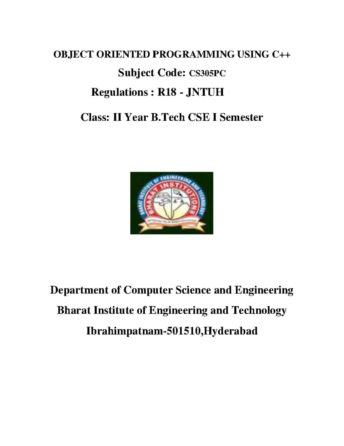 OOPS Course Planner 2021 - OBJECT ORIENTED PROGRAMMING USING C++ ...