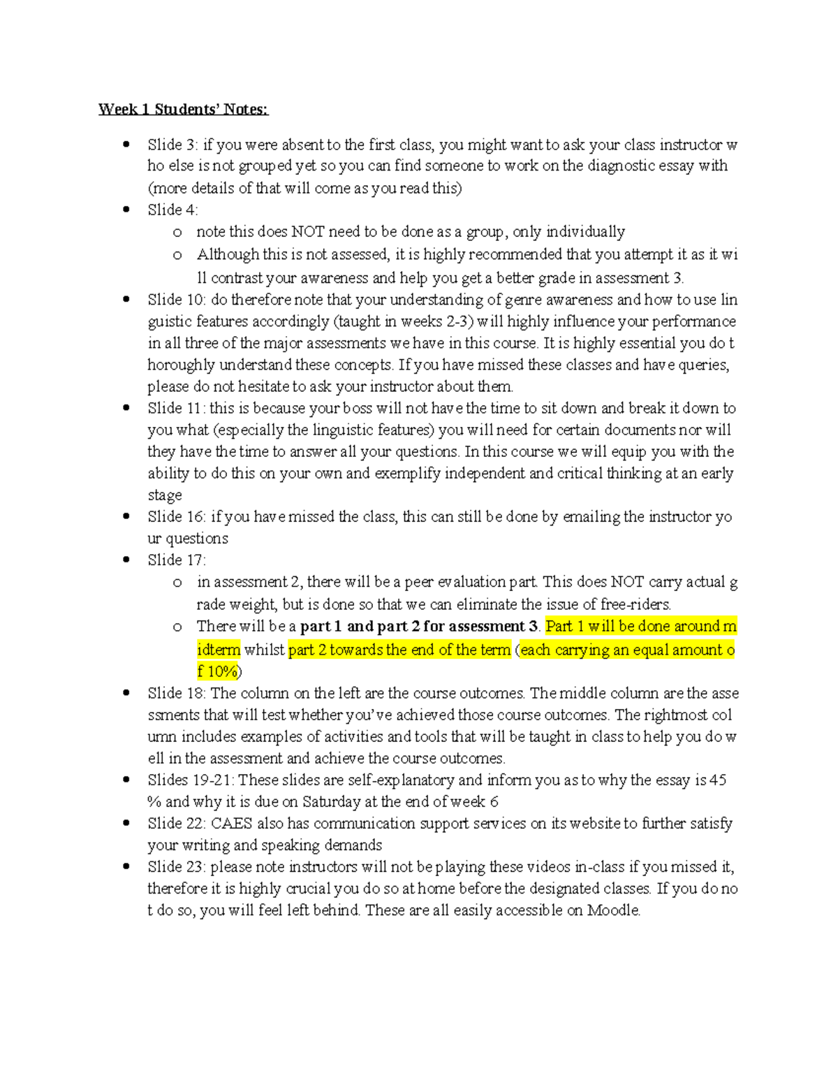 Week 1 Students Notes - Week 1 Students’ Notes: Slide 3: if you were ...