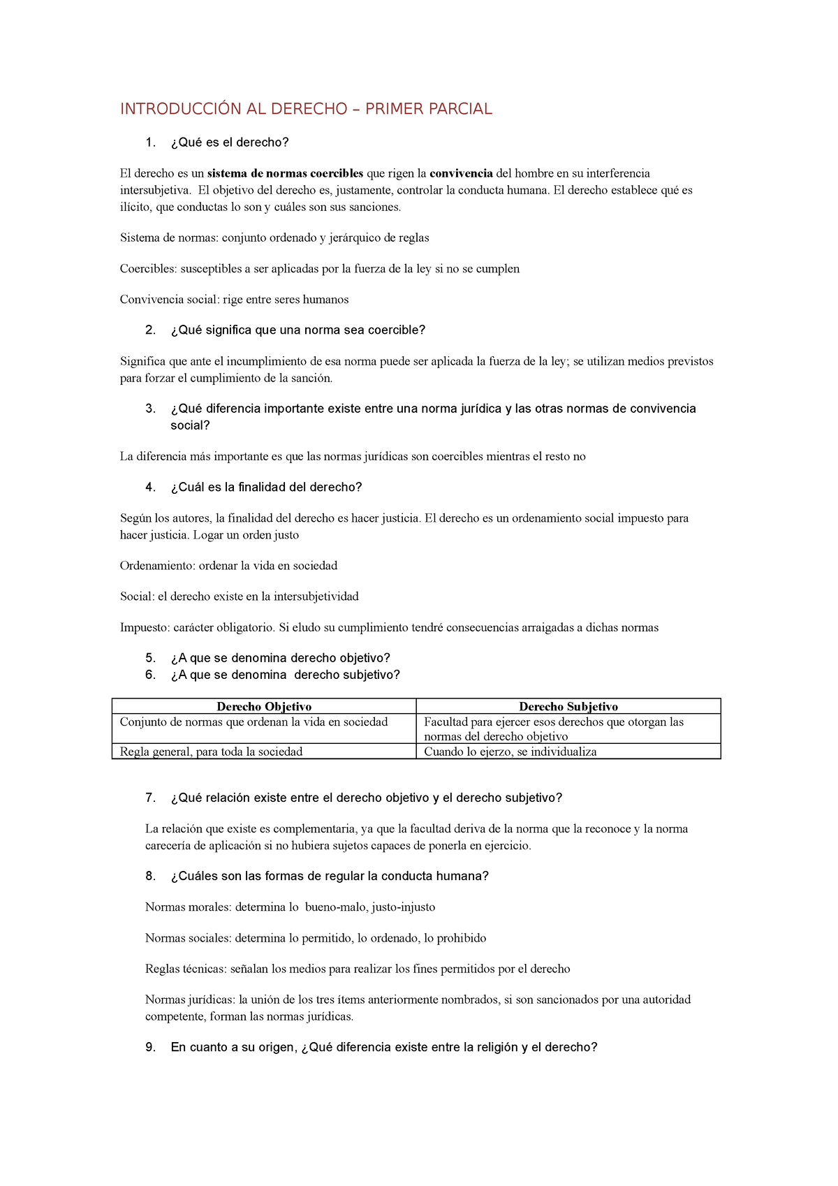 Resumen Primer Parcial Derecho - INTRODUCCIÓN AL DERECHO – PRIMER ...