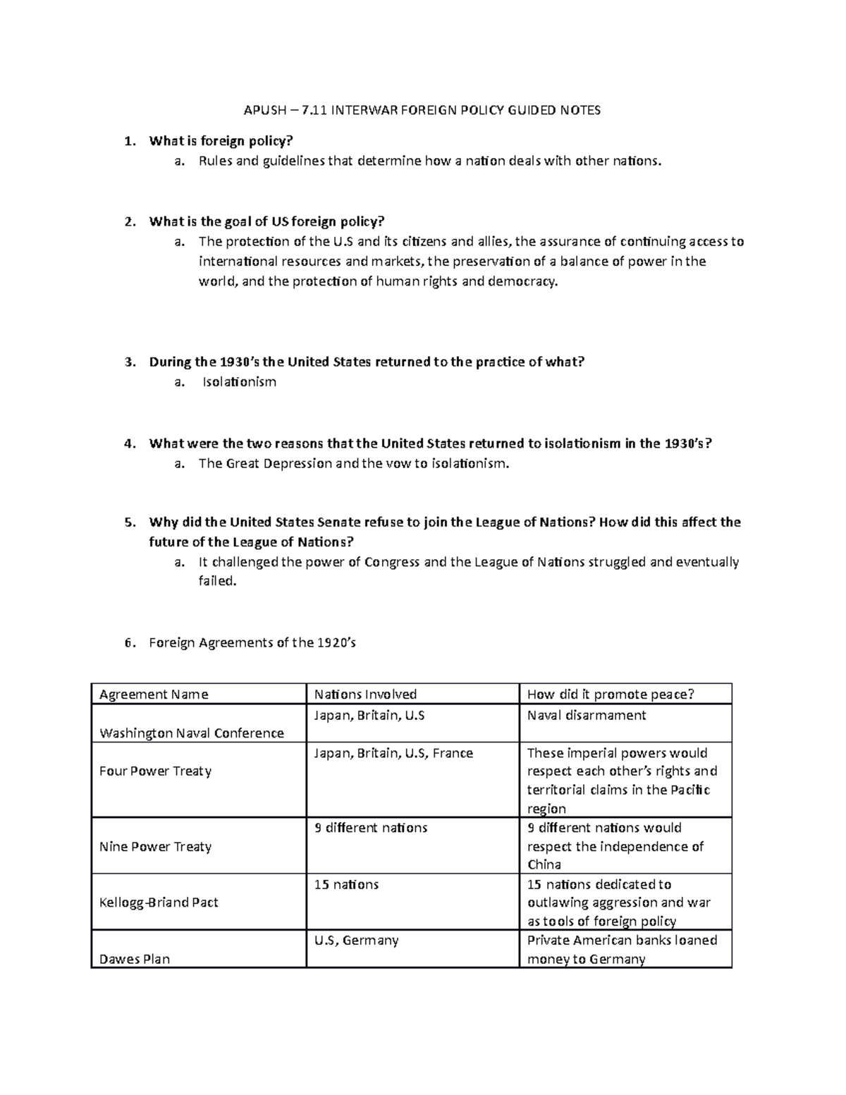 Apush – 7.11 Interwar Foreign Policy Guided Notes - APUSH – 7 INTERWAR ...