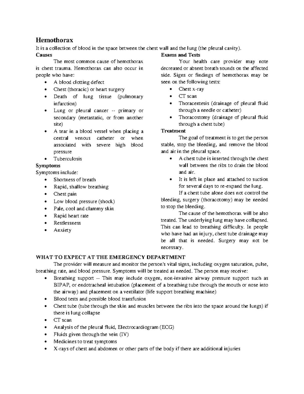 Hemothorax Haemothorax Lesson Signs And Symptoms Diagnostic Exam Treatment And What