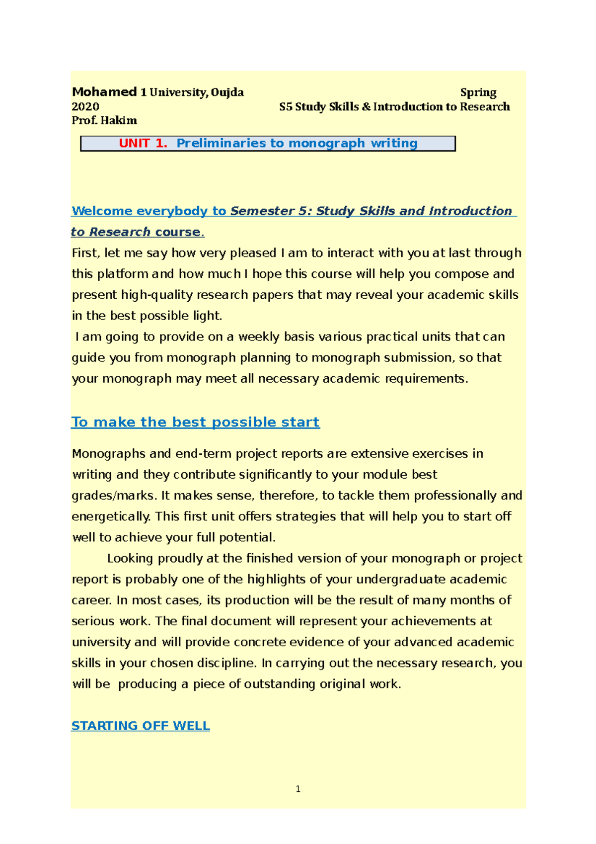 Unit 1 Study Skills And Introduction To Research - Mohamed 1 University ...