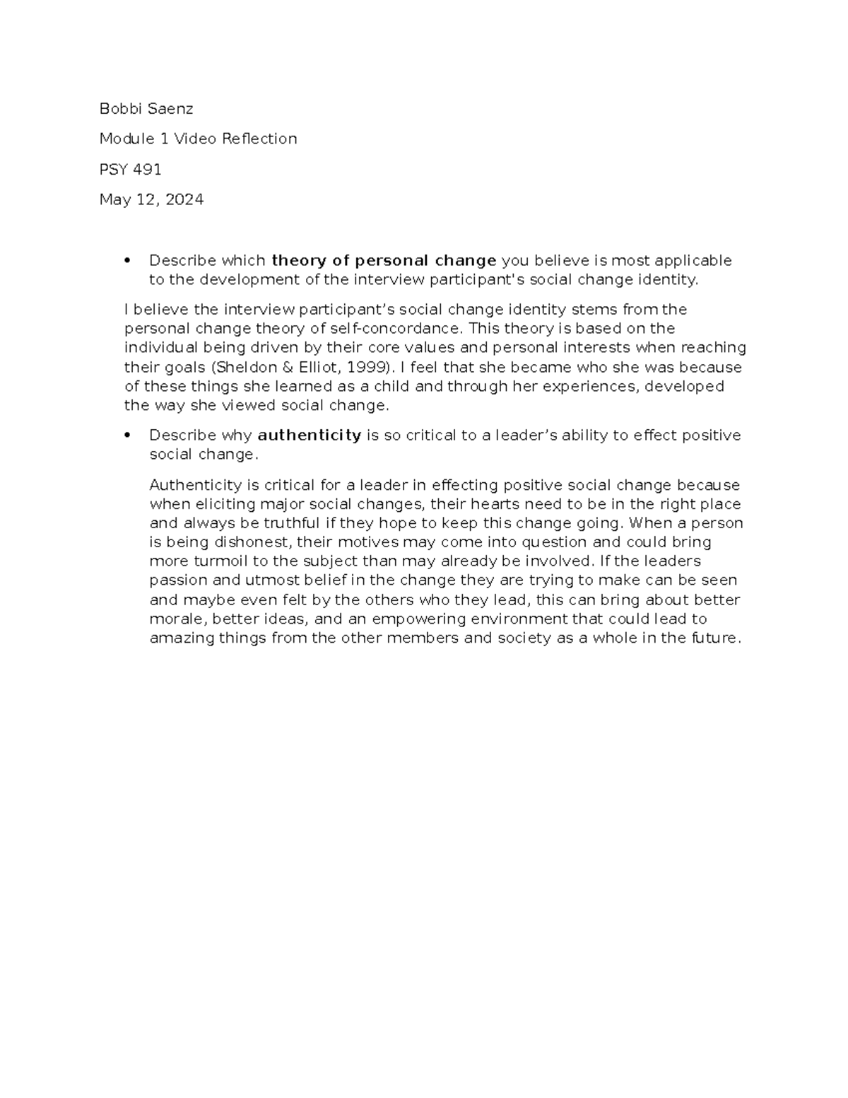 Module 1 video reflection - Bobbi Saenz Module 1 Video Reflection PSY ...