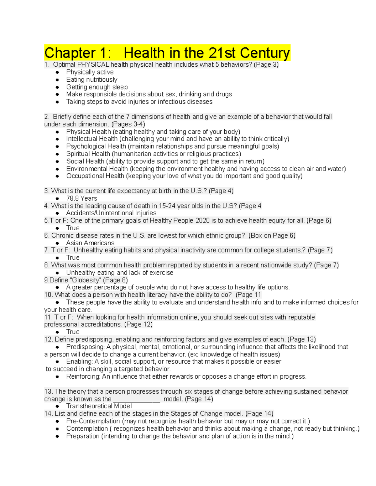 Final Exam Study Guide - Chapter 1: Health In The 21st Century 1 ...