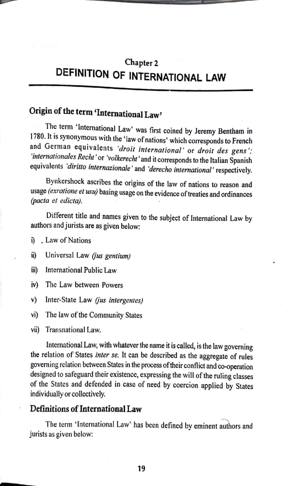 PIL U1 - Notes forr public international law - Chapter 2 DEFINITION OF ...