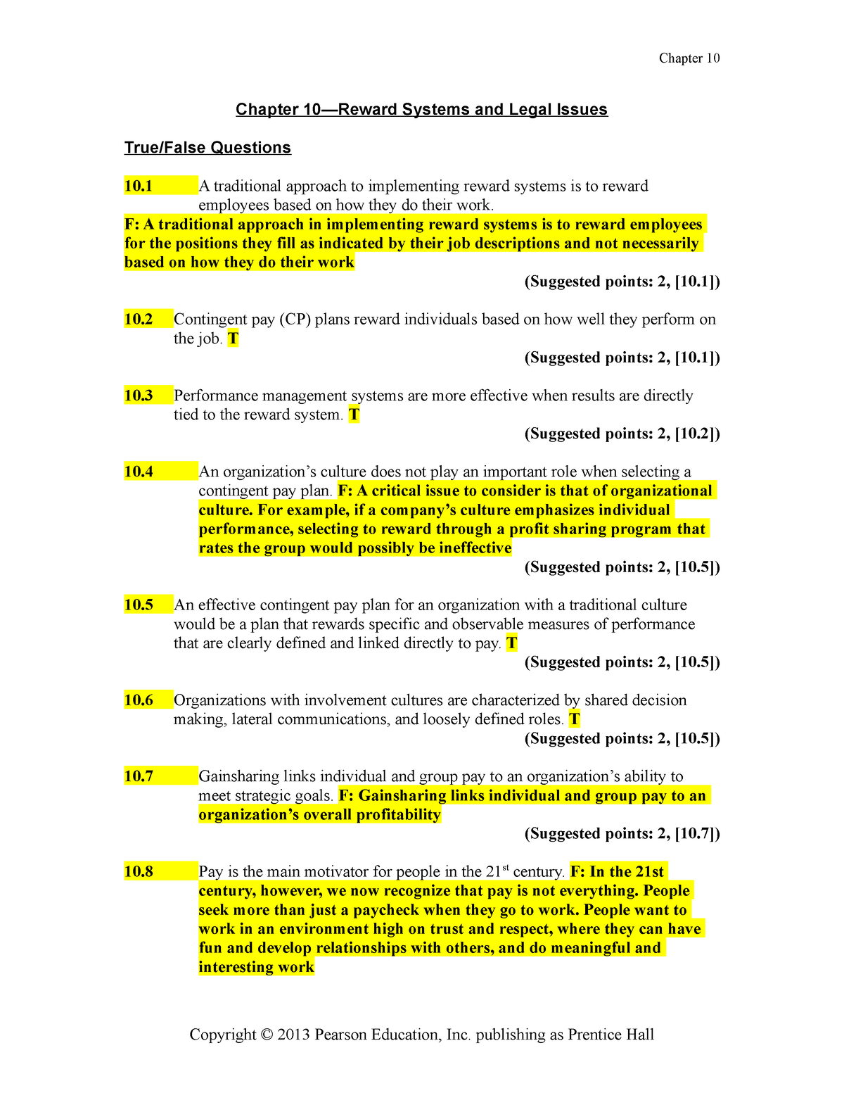 Aguinis Pm3 Tif 10 - Testbank - Chapter 10 Chapter 10—Reward Systems ...