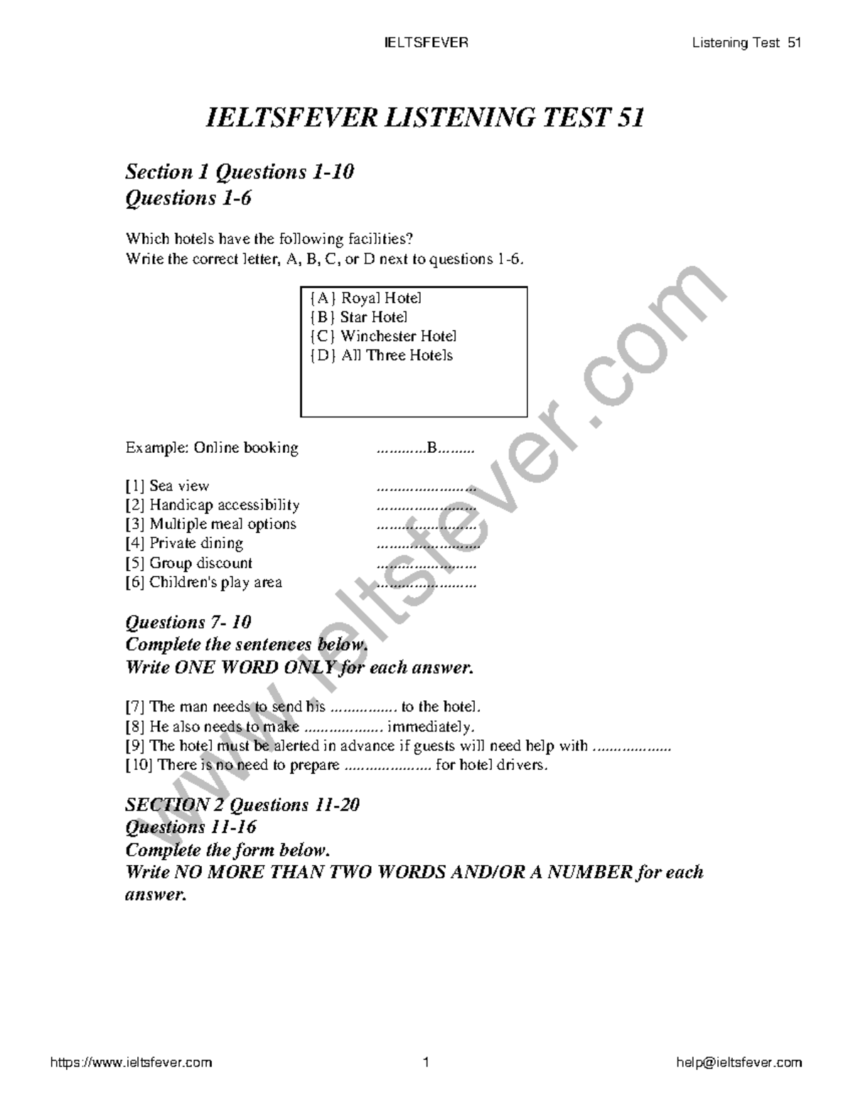 Listeing-test-51 - Ilets prep msterials - IELTSFEVER LISTENING TEST 51 ...