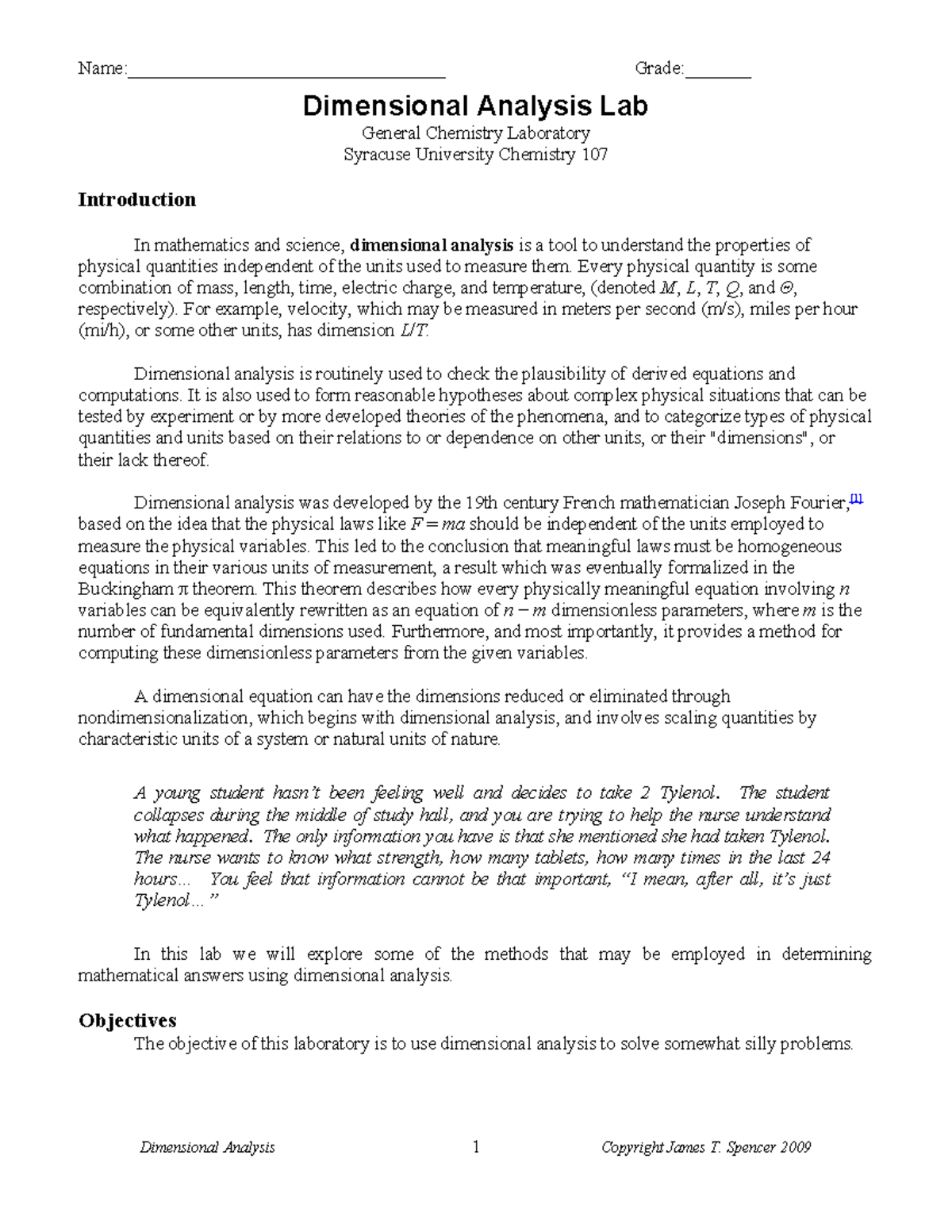 Dimensionalanalysislab Name