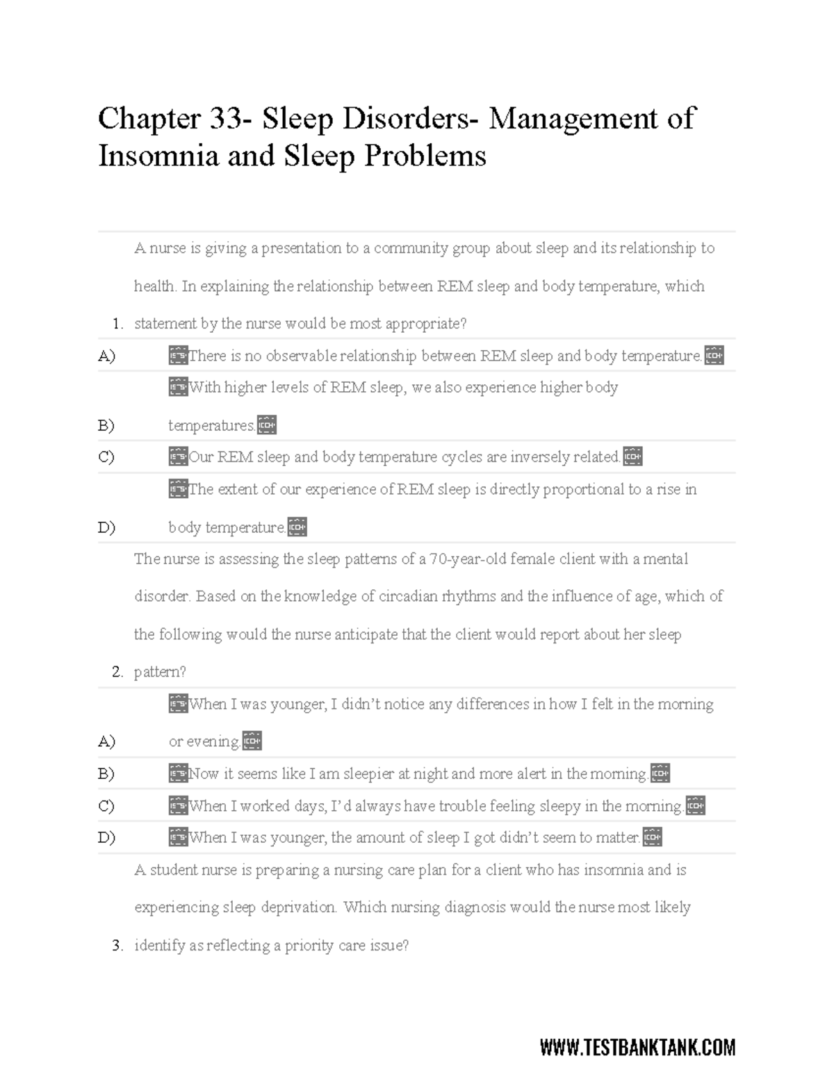 Ch33 Test Bank Tank - TEST BANK - Chapter 33- Sleep Disorders ...
