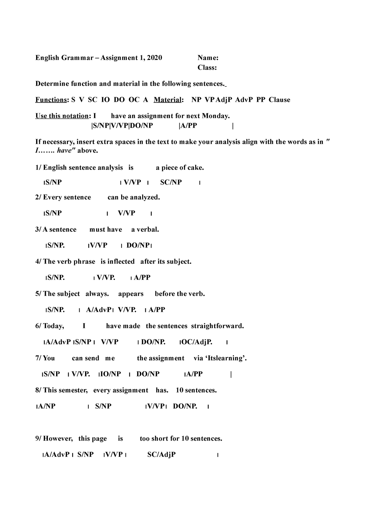 assignment of english grammar