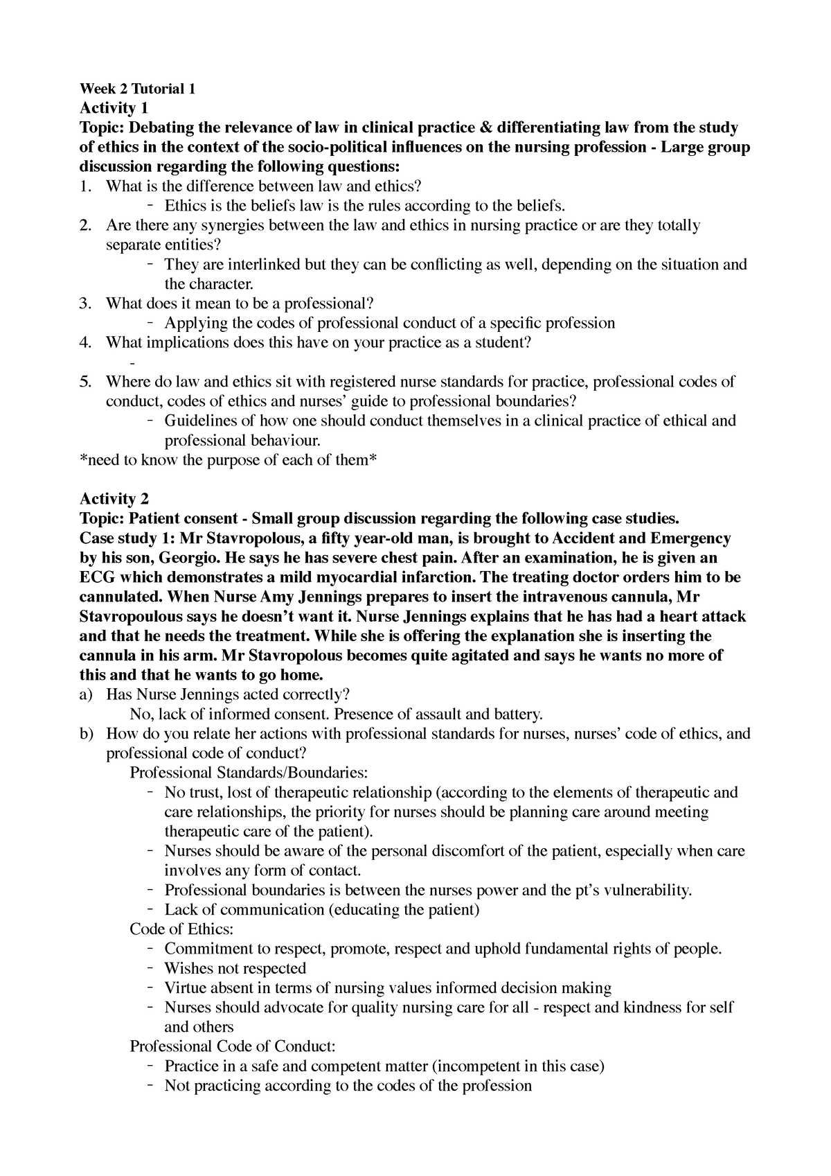 REVISION NUR5011 - CASE STUDY SUMMARIES - Week 2 Tutorial 1 Activity 1 ...