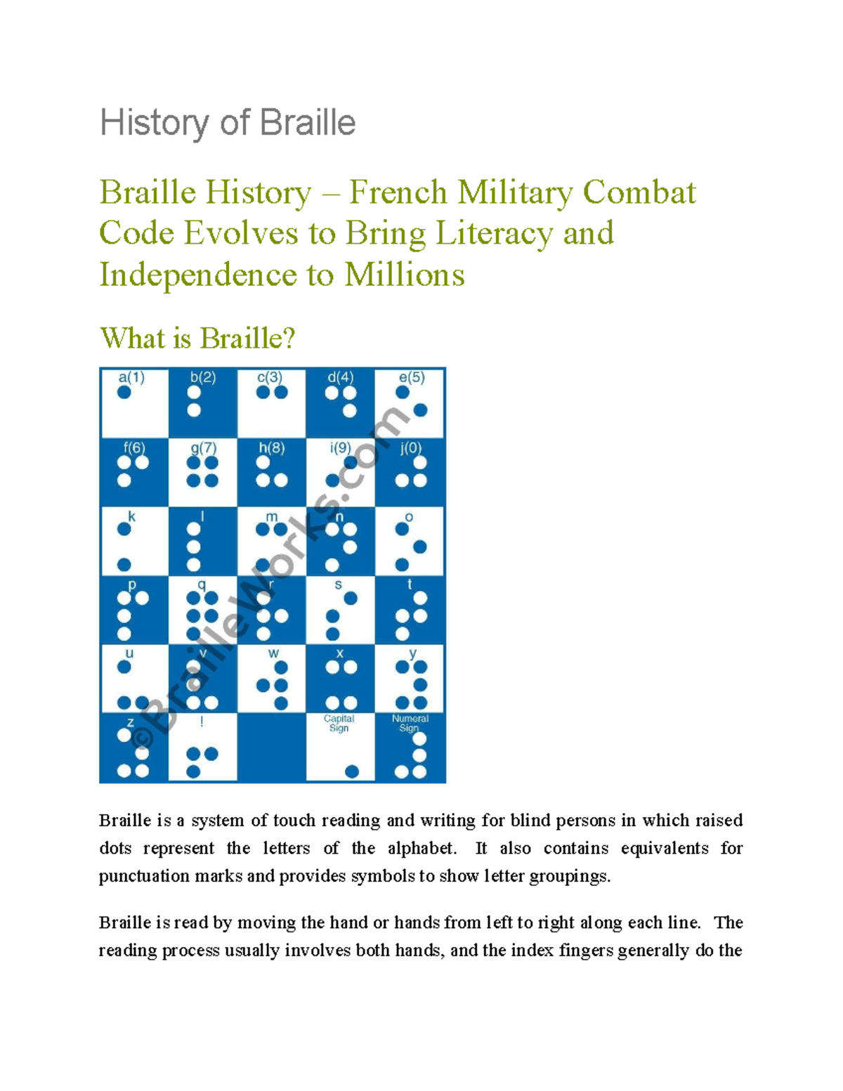 History OF Braille - NOTES - History of Braille Braille History ...