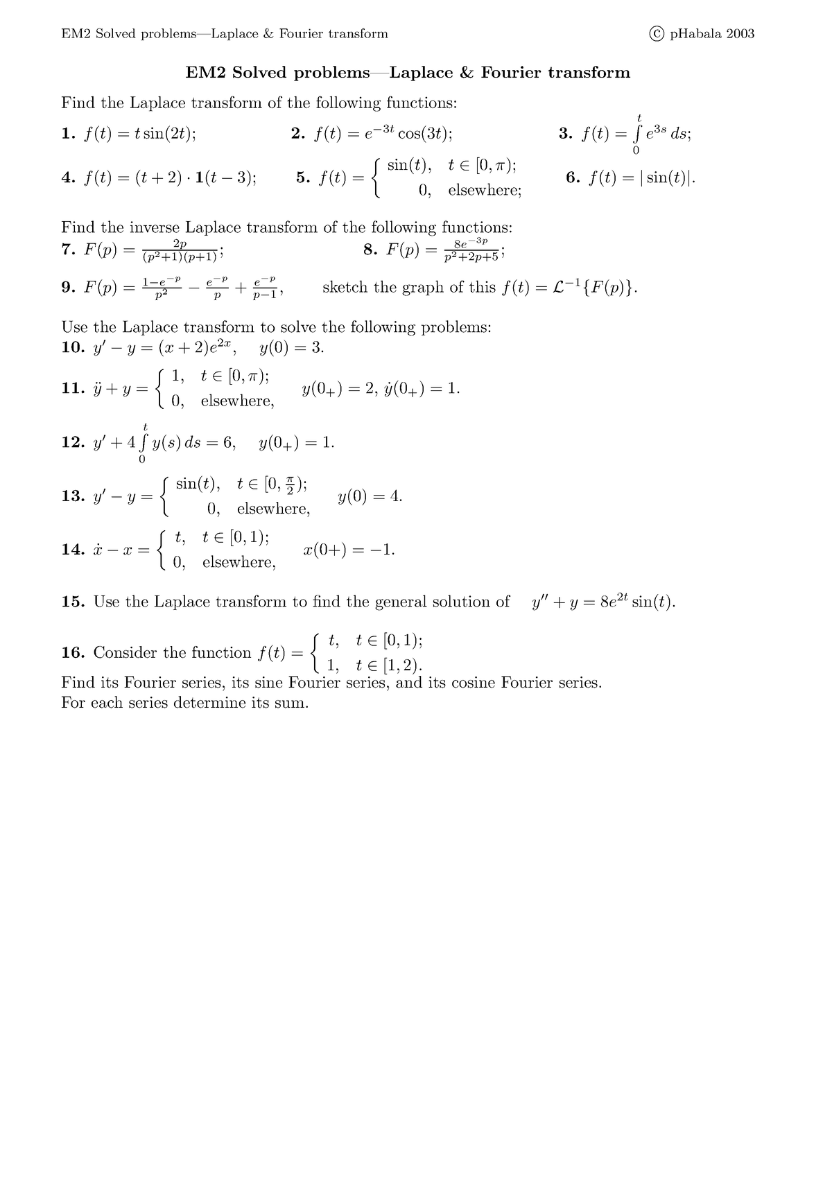 Transformada de Laplace - EM2 Solved problems—Laplace & Fourier ...