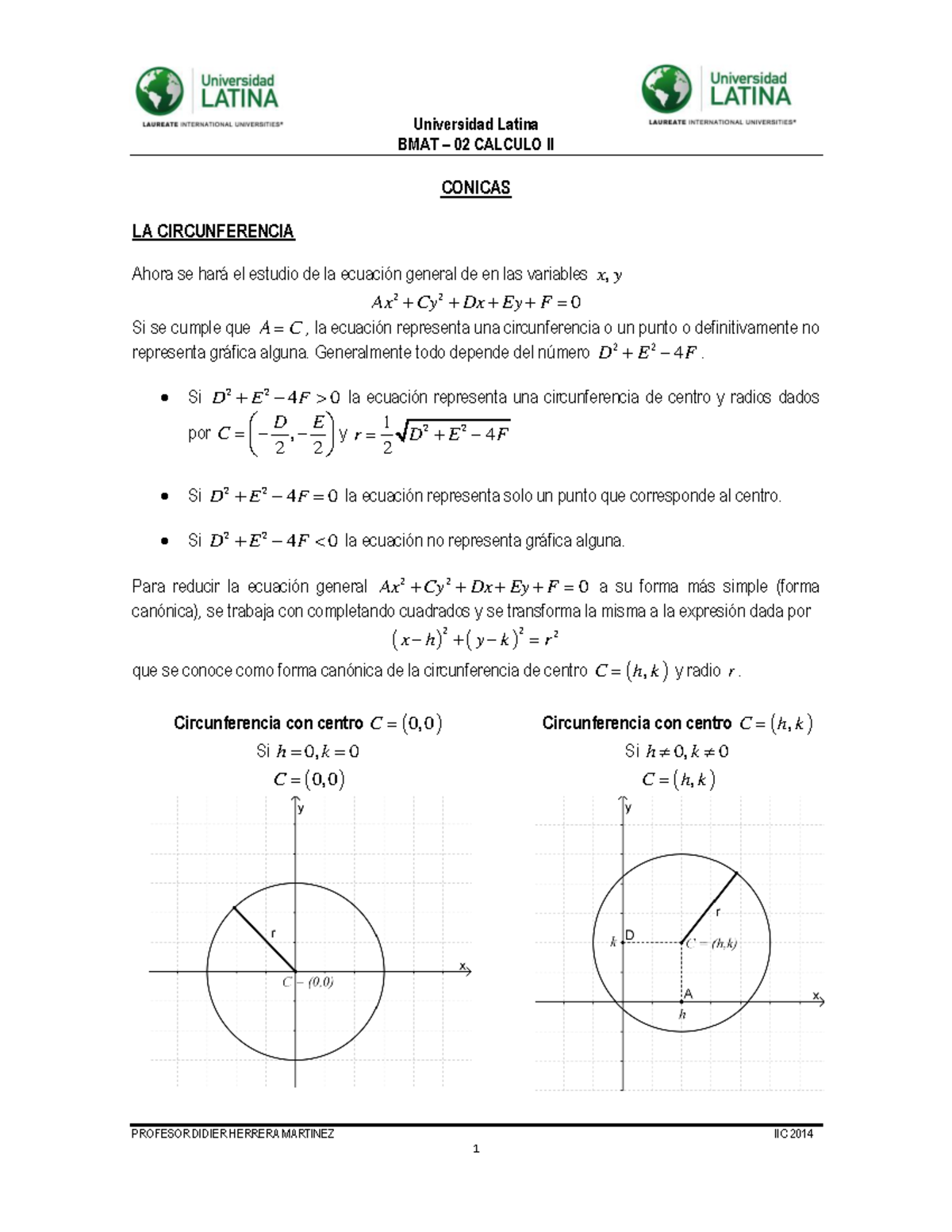 Secciones Cónicas Universidad Latina Bmat 02 Calculo Ii Conicas La Circunferencia Ahora Se El 9124