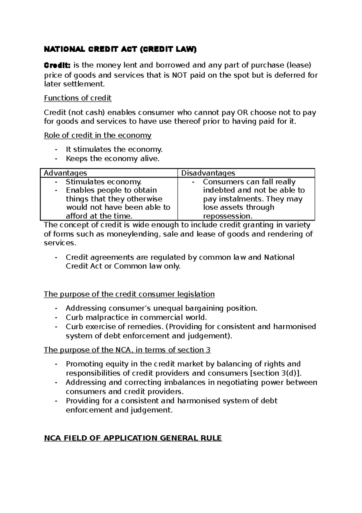 VBB 220 my final notes - Summary Consumer protection - NATIONAL CREDIT ...