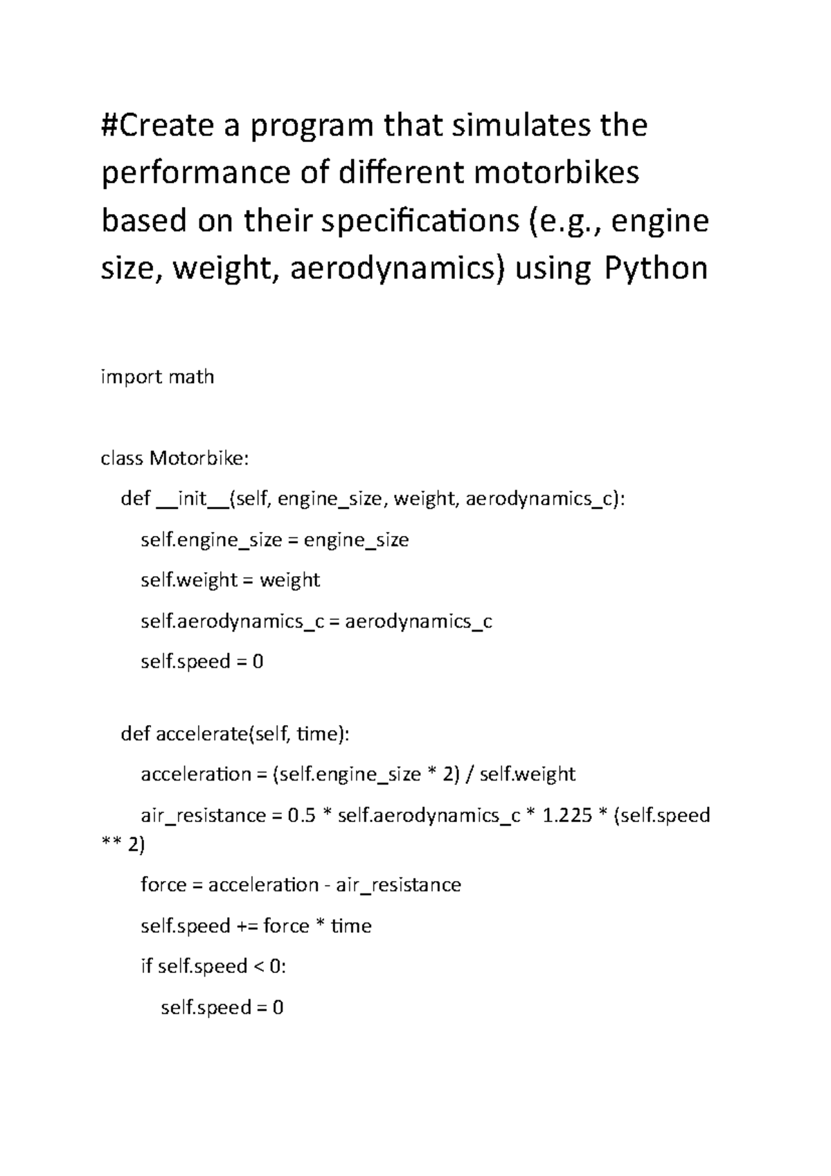 Motorbikes based on their specifications-Python - #Create a program ...