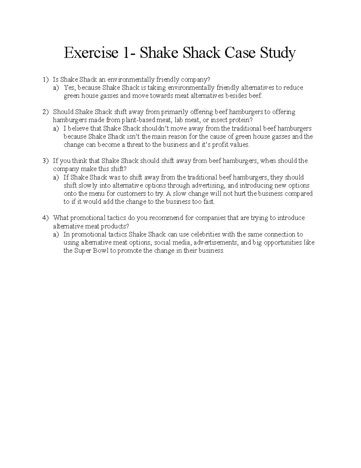 MKT315Exercise 1Shake Shack Case Study Exercise 1 Shake Shack