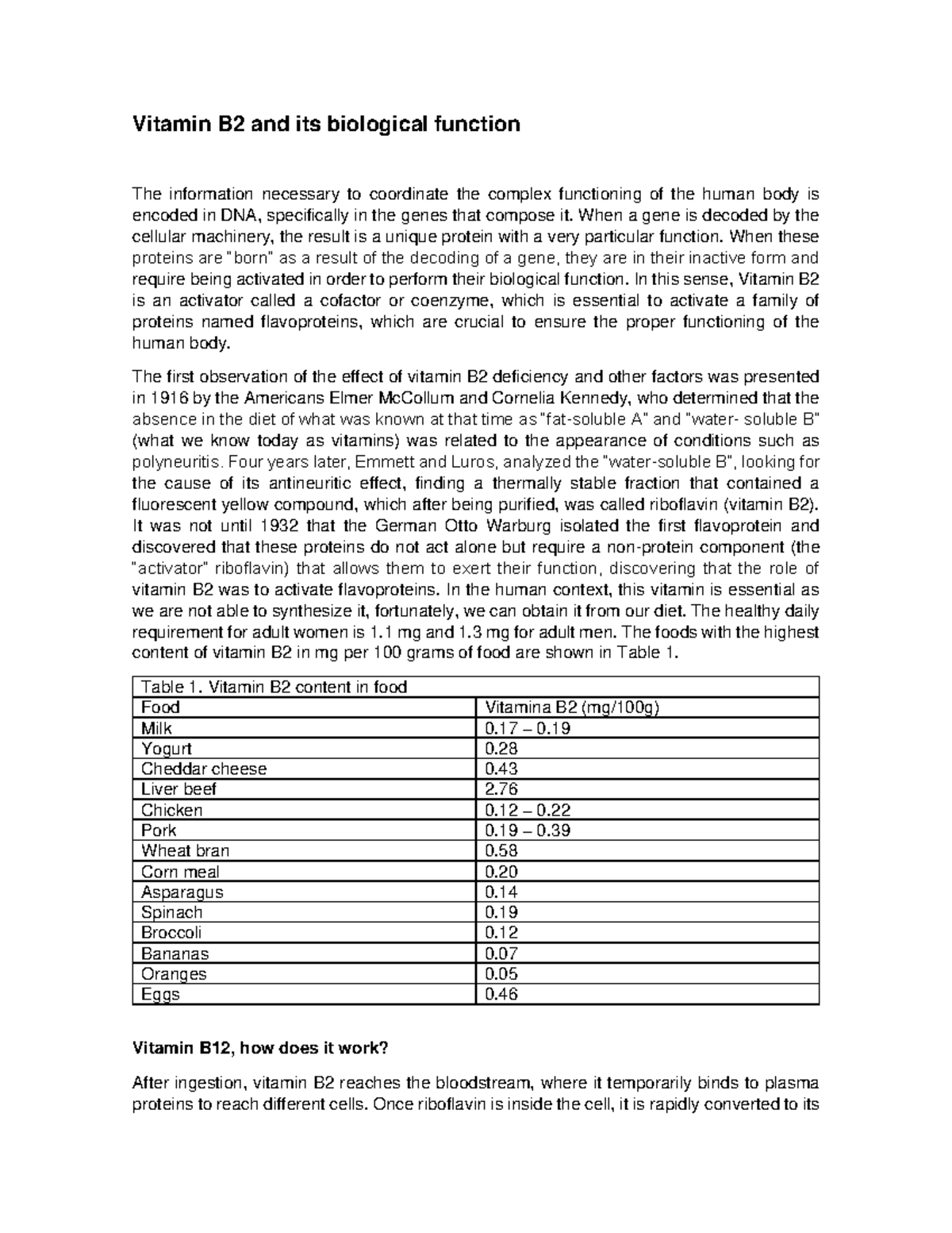 Vitamin B2 and its biological function deliverable - Vitamin B2 and its ...