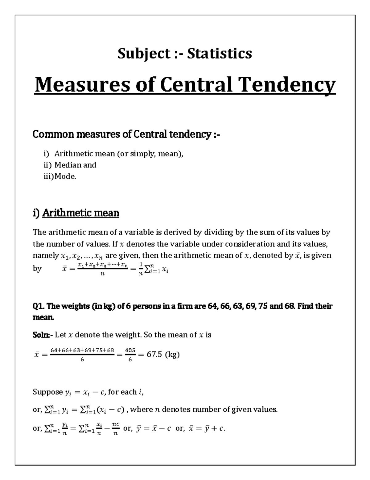 measures-of-central-tendency-i-arithmetic-mean-the-arithmetic-mean