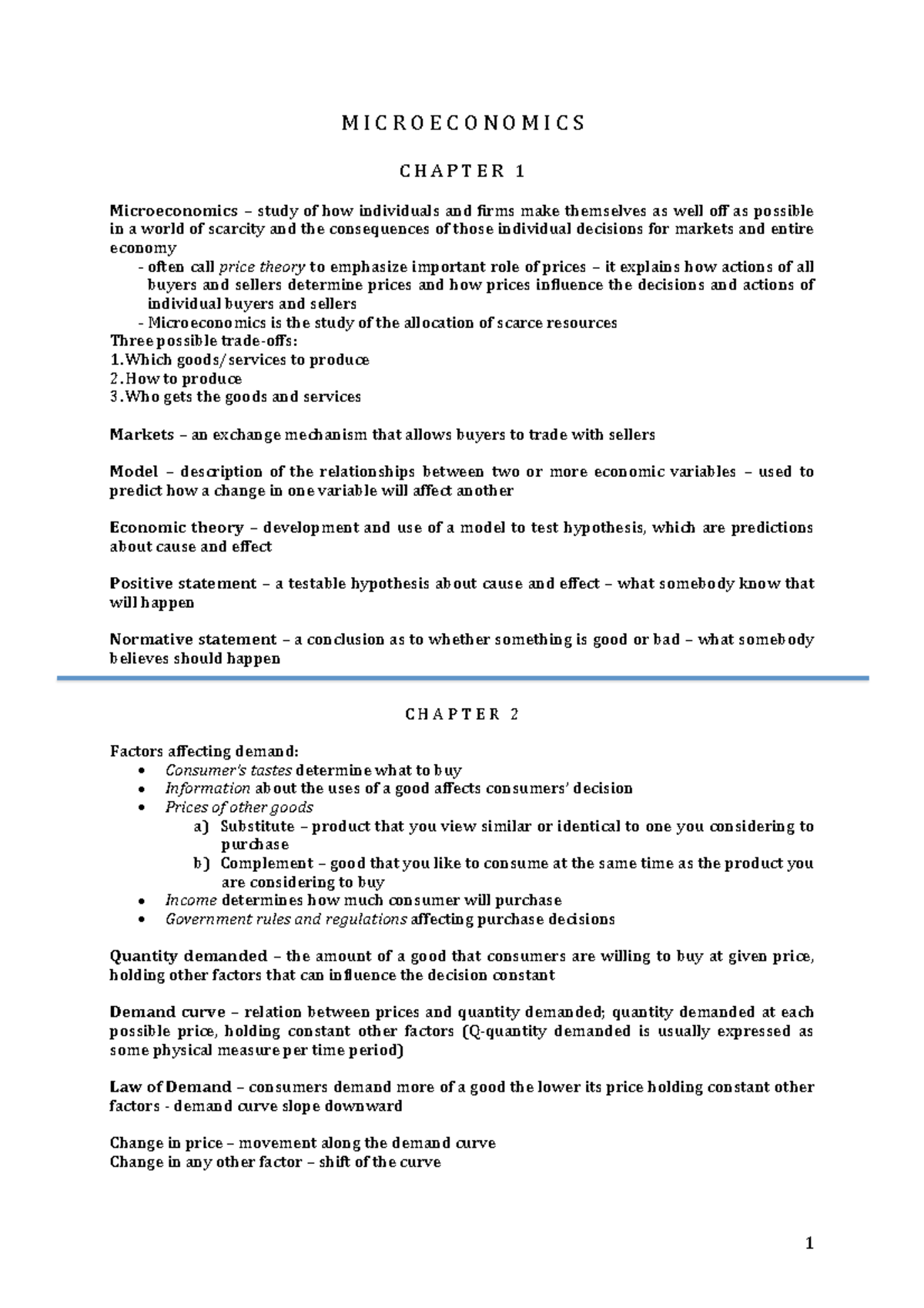 M I C R O E C O N O M I C S summary from Business Engineering Course