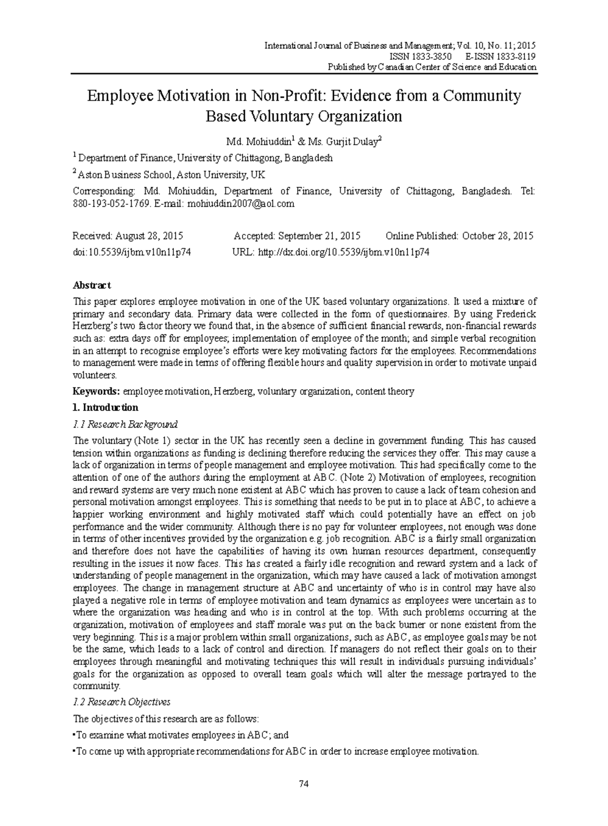 Jurnal 10, No. 11; 2015 ISSN 18333850 EISSN 1833 Published by