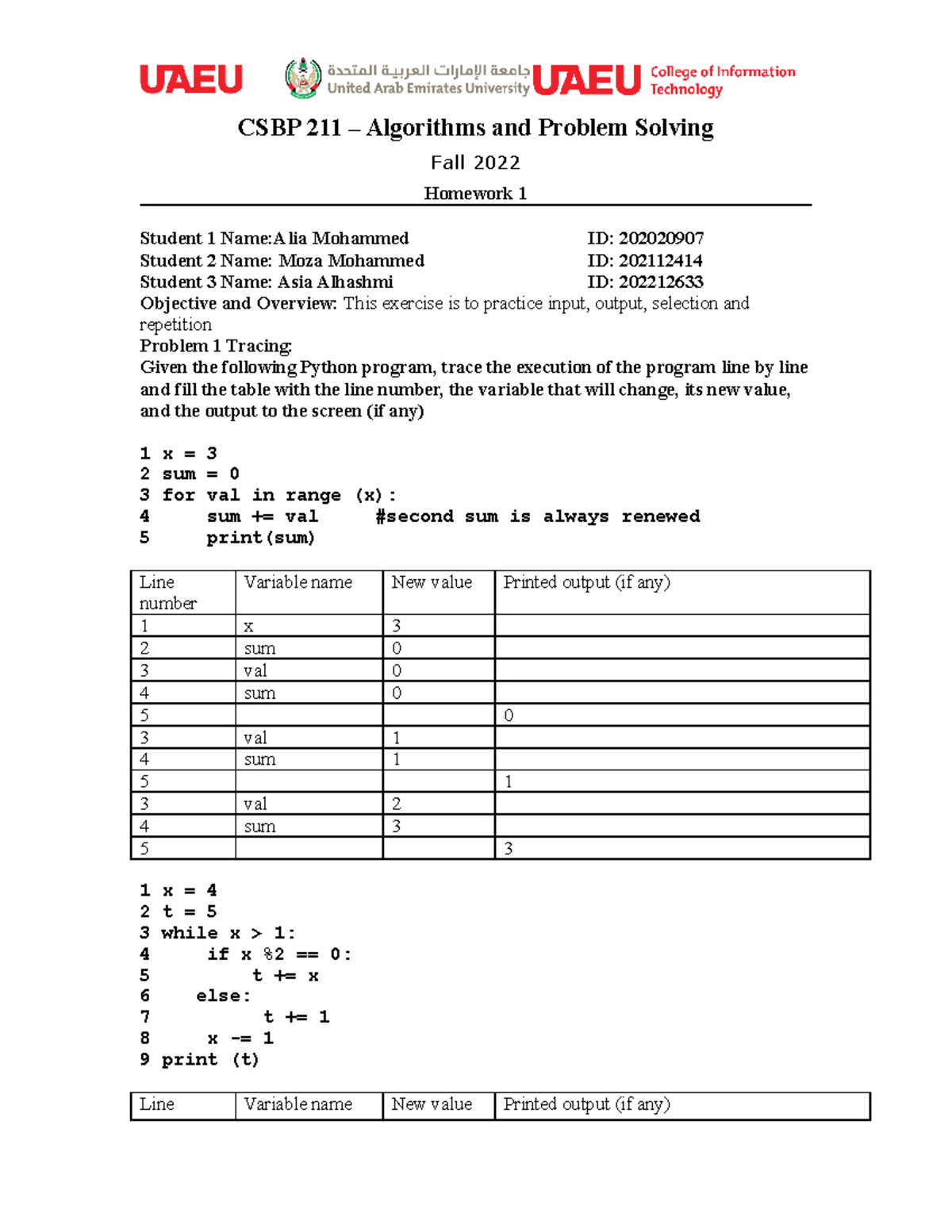 Homework 1 - CSBP 211 – Algorithms and Problem Solving Fall 2022 ...