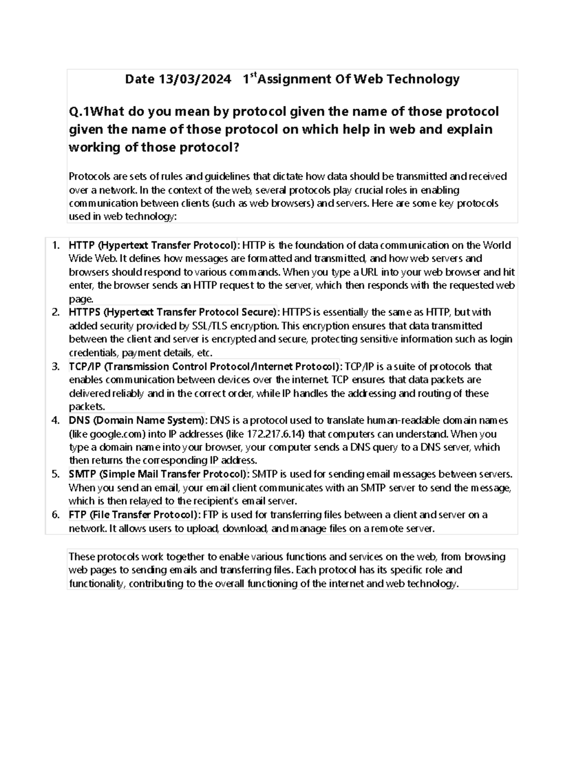Assignment - It's help for important topics of computer Networks - Date ...