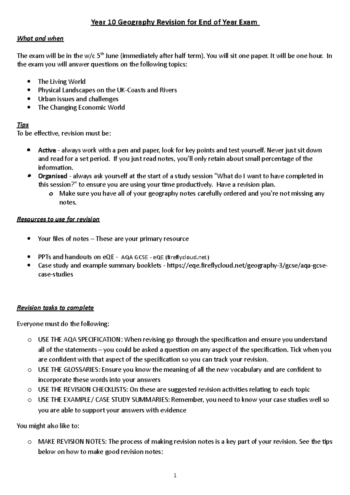 Yr 10 Eo Y Exam revision - kjbfskd - Year 10 Geography Revision for End ...