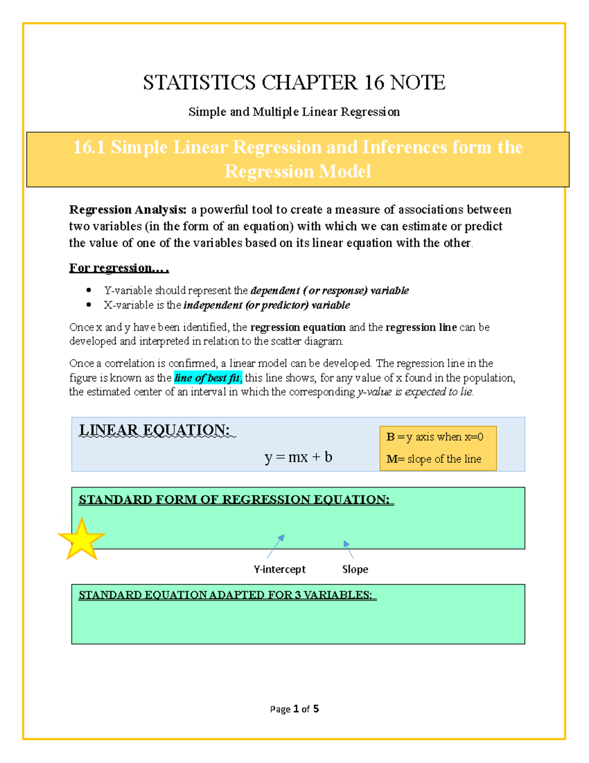 Statistics Chapter 16 Note - STATISTICS CHAPTER 16 NOTE ####### Simple ...