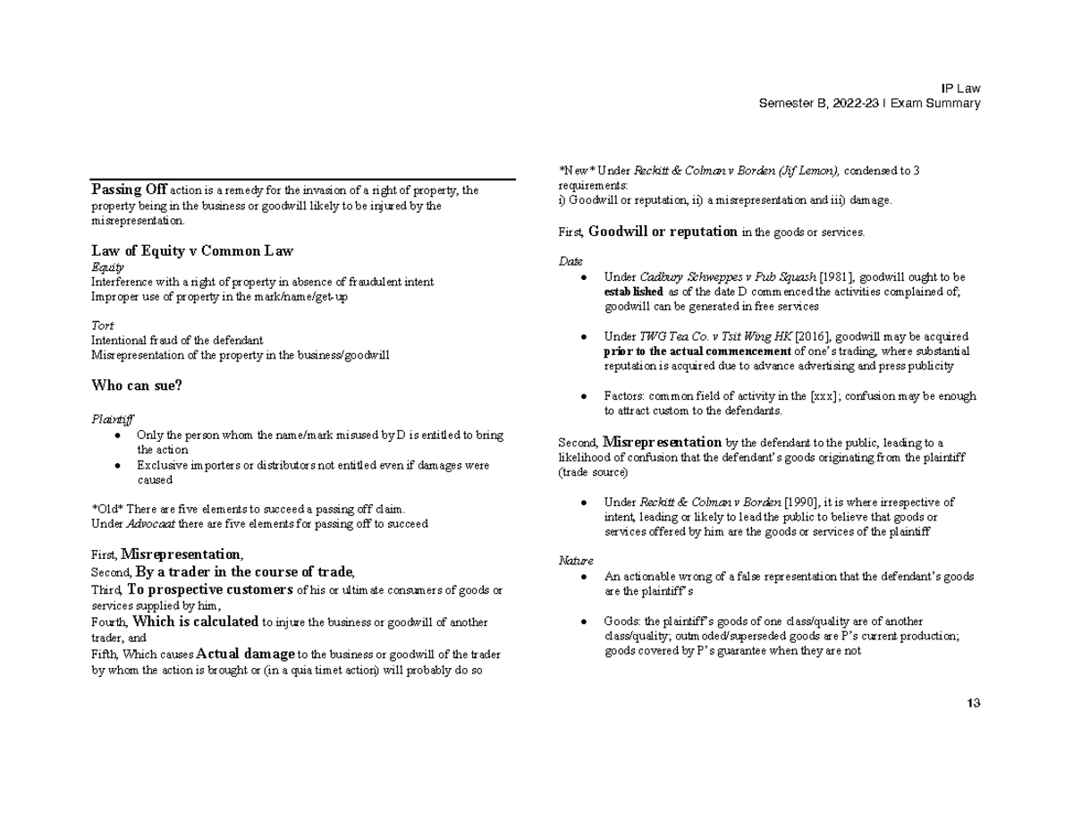 ip-law-passing-off-ip-law-semester-b-2022-23-exam-summary-13