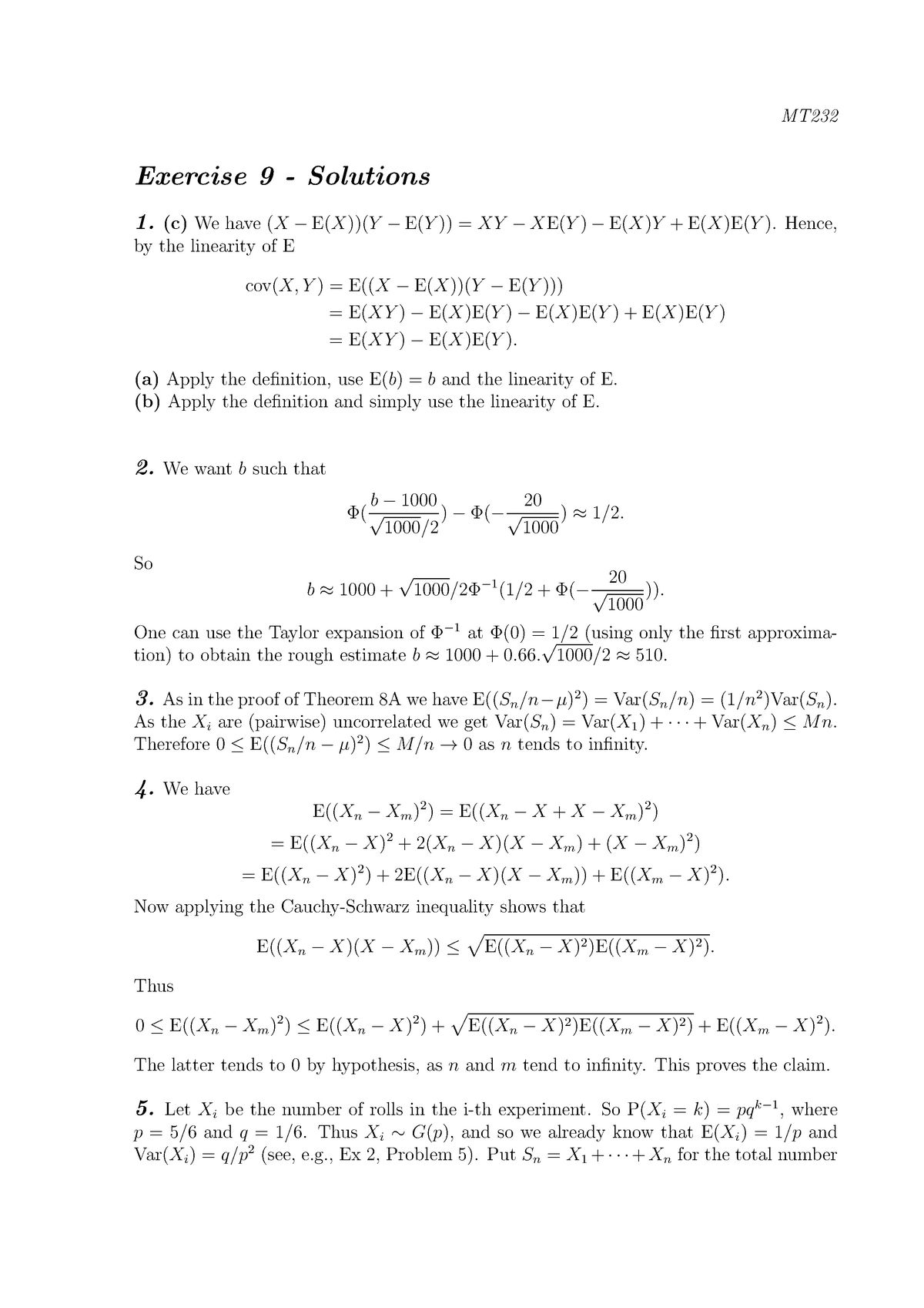 Mt23 Ex9 Solution Probability Rhul Studocu