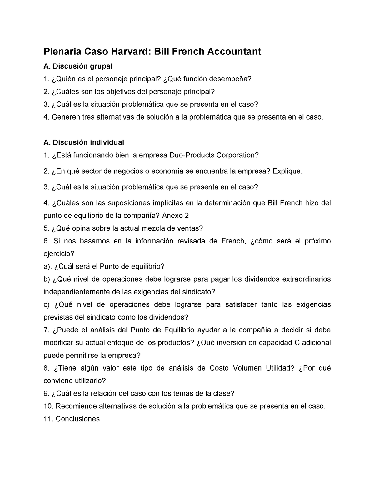 Plenaria Caso Harvard Bill French Accountant - Discusión grupal ¿Quién ...