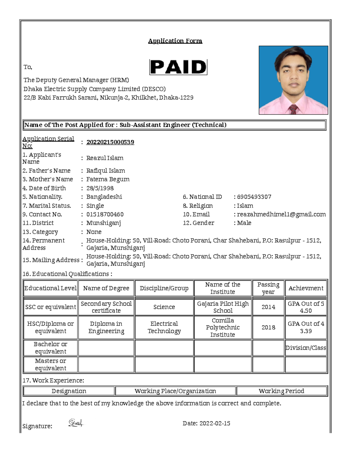 Fundamental of electrical engineering - Name of The Post Applied for ...