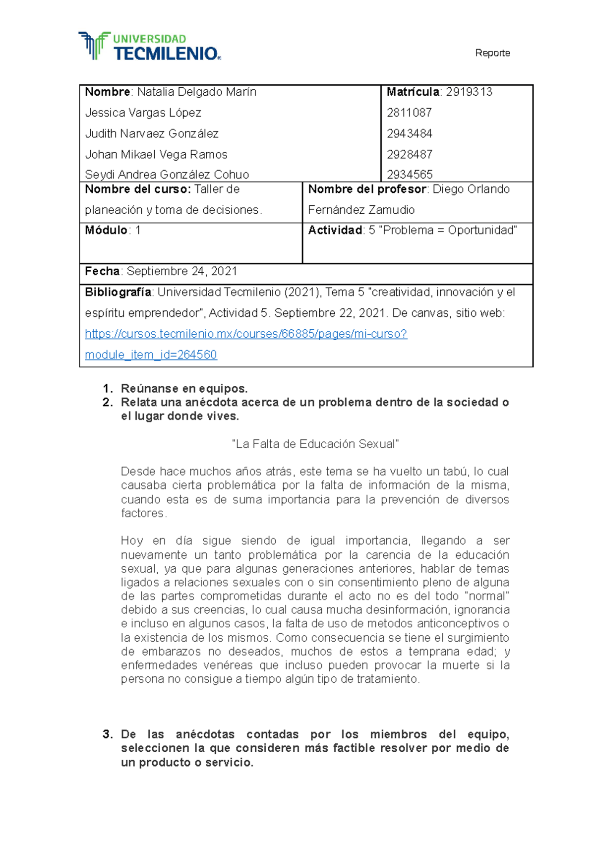 Act 5 Taller de planeacion y toma de decisiones - Nombre : Natalia ...