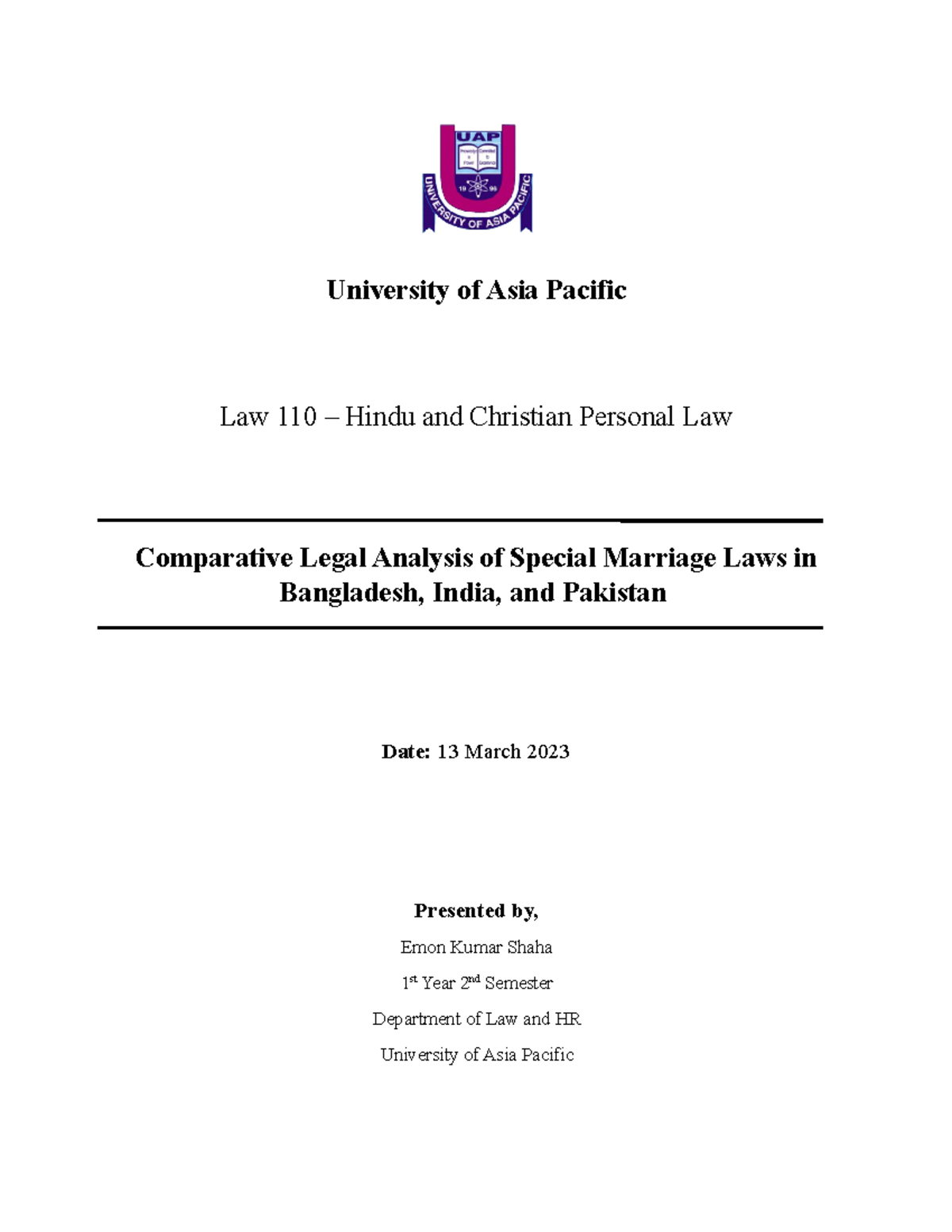 Comparative Legal Analysis of Special Marriage Laws in Bangladesh