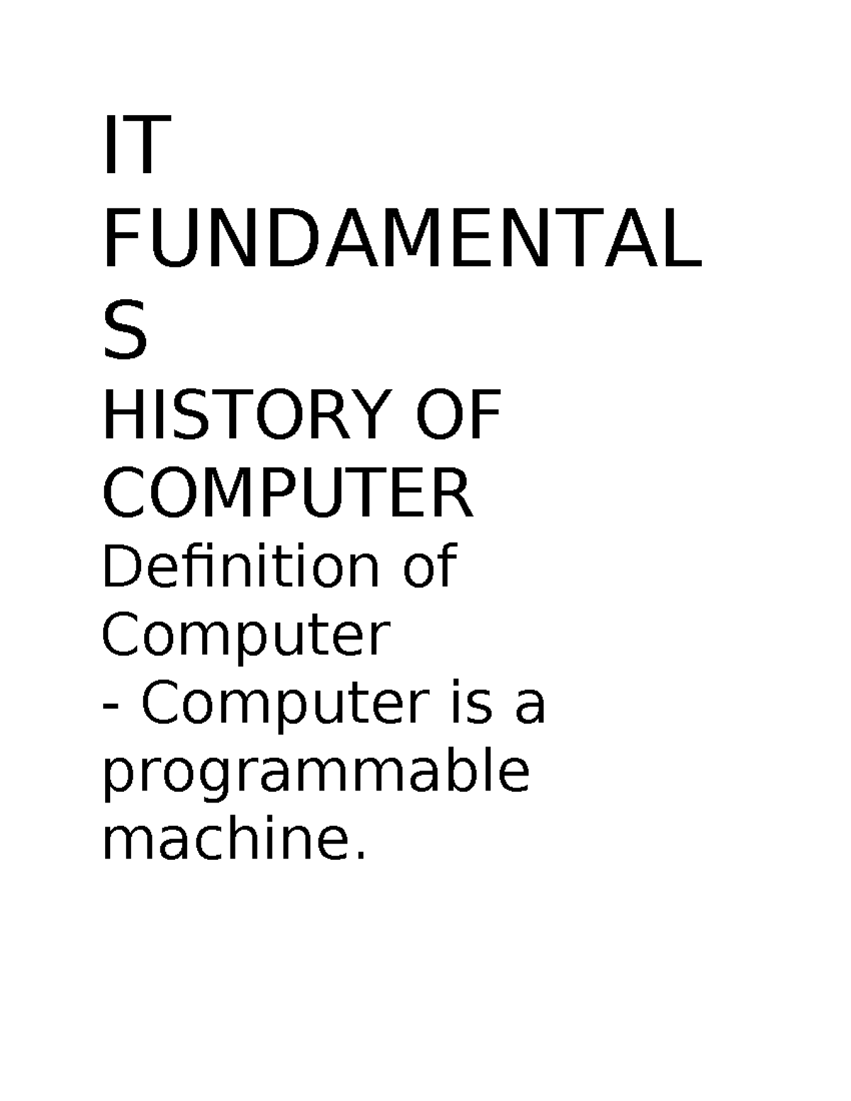 IT- Fundamentals-reviewer - IT FUNDAMENTAL S HISTORY OF COMPUTER ...