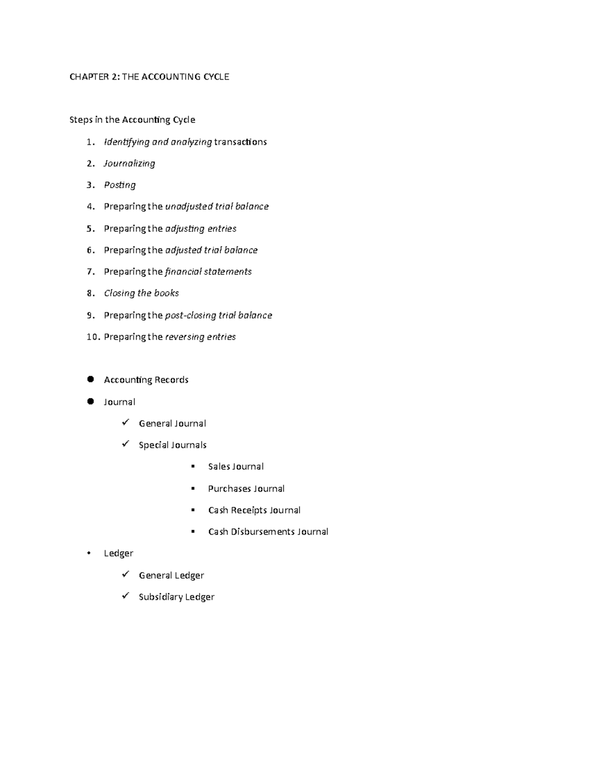 BACC C2 Accounting Cycle - CHAPTER 2: THE ACCOUNTING CYCLE Steps in the ...