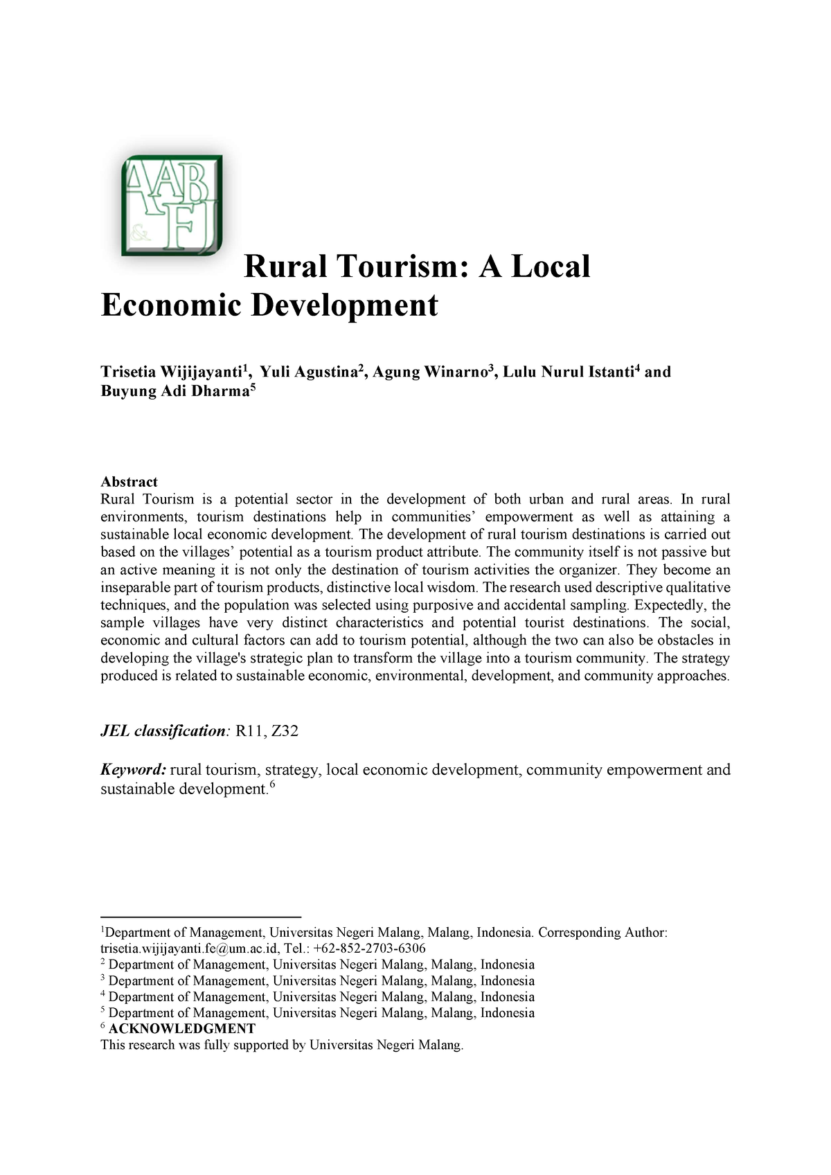 rural tourism research paper topics