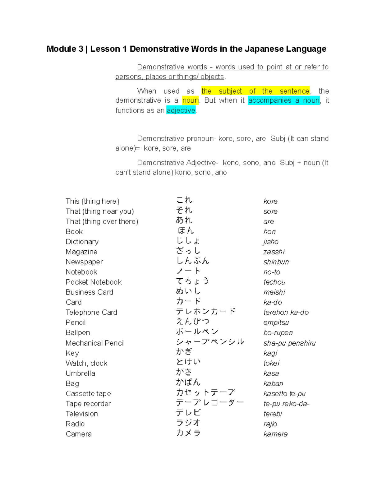 Module-3-and-Module-4-lesson-1 - Module 3 | Lesson 1 Demonstrative ...