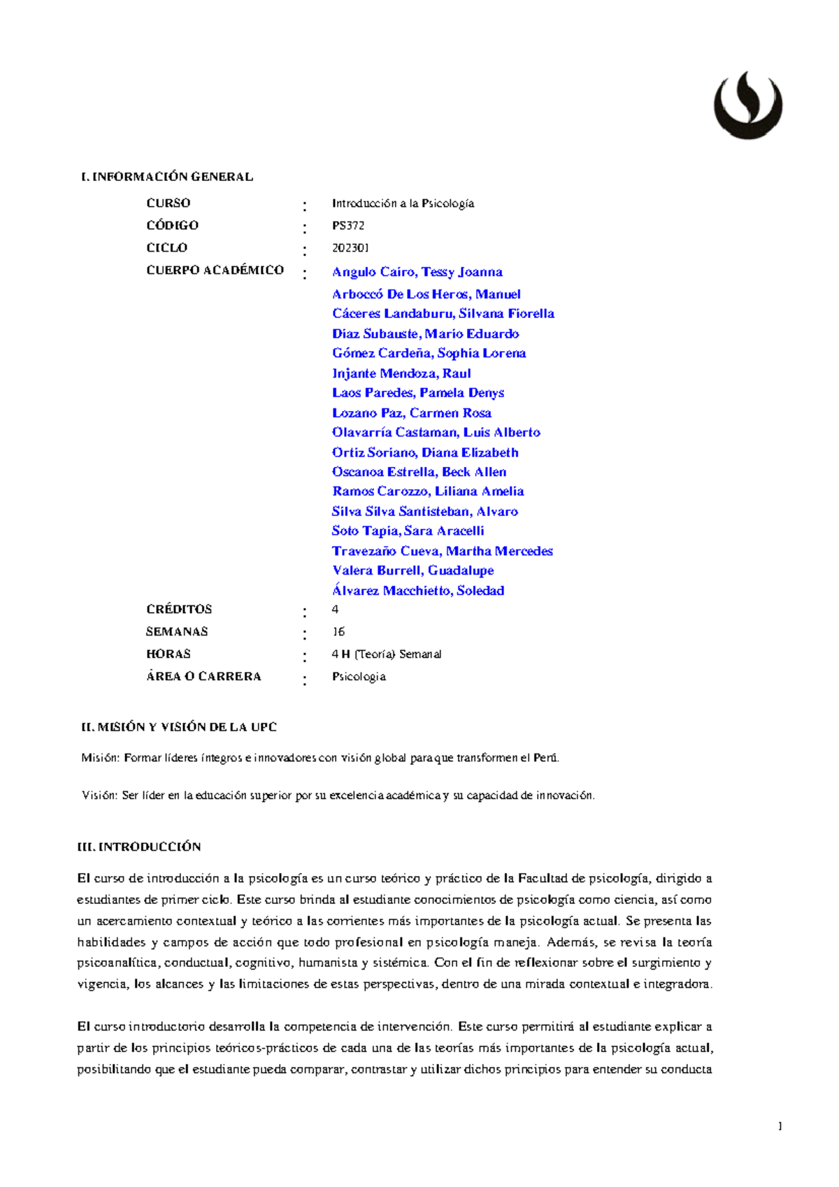 PS372 Introduccion a la Psicologia 202301 - III. INTRODUCCIÓN El curso ...