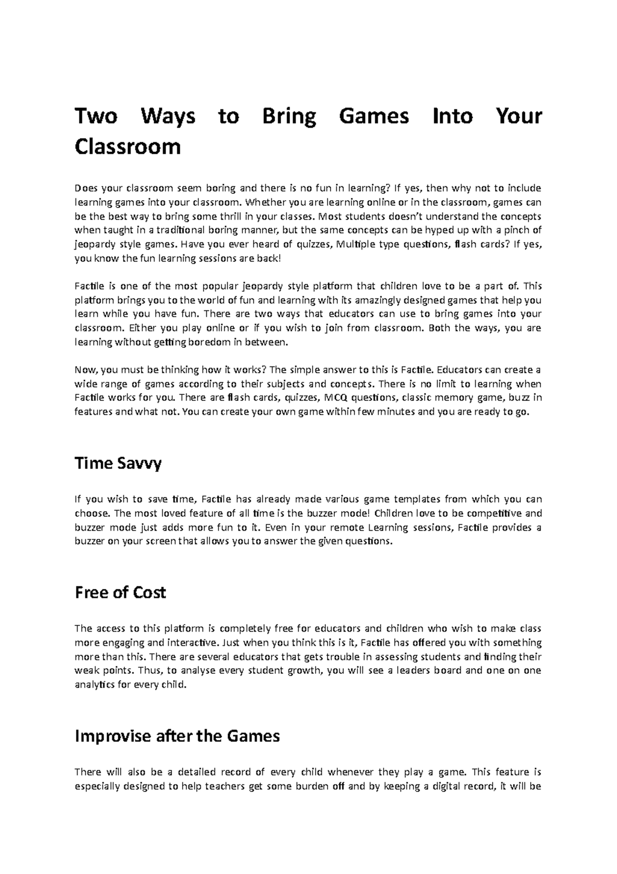 Two Ways to Bring Games Into Your Classroom - Marketing - JNU Jaipur -  StuDocu