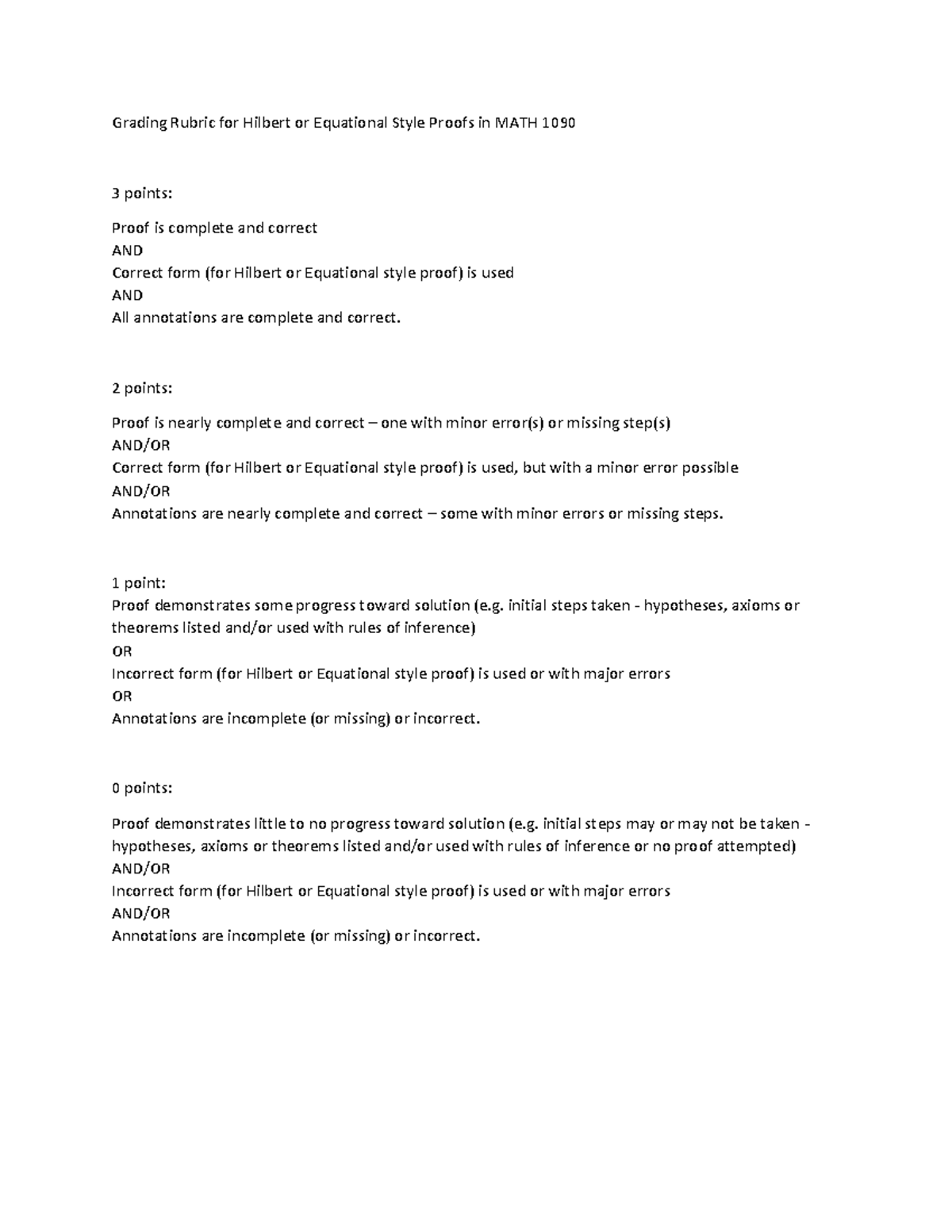 Grading Rubric for Hilbert or Equational Style Proofs in MATH 1090 - 2 ...