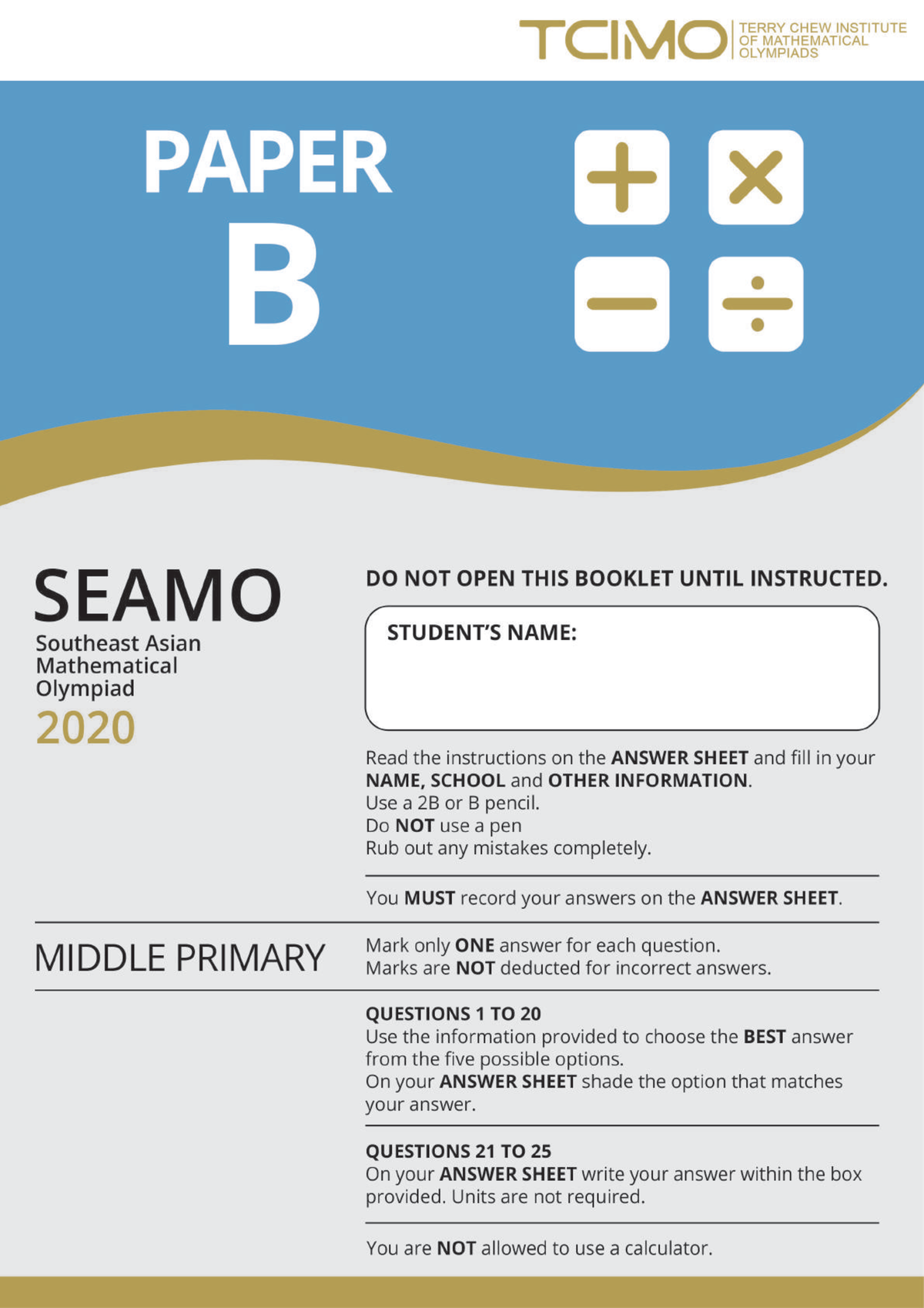 Paper B 2020 - SEAMO 2020 Paper B © SEAMO PTE LTD 1 Find The Value Of ...