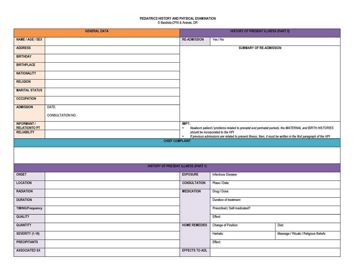 Pedia History and PE Template - PEDIATRICS HISTORY AND PHYSICAL ...