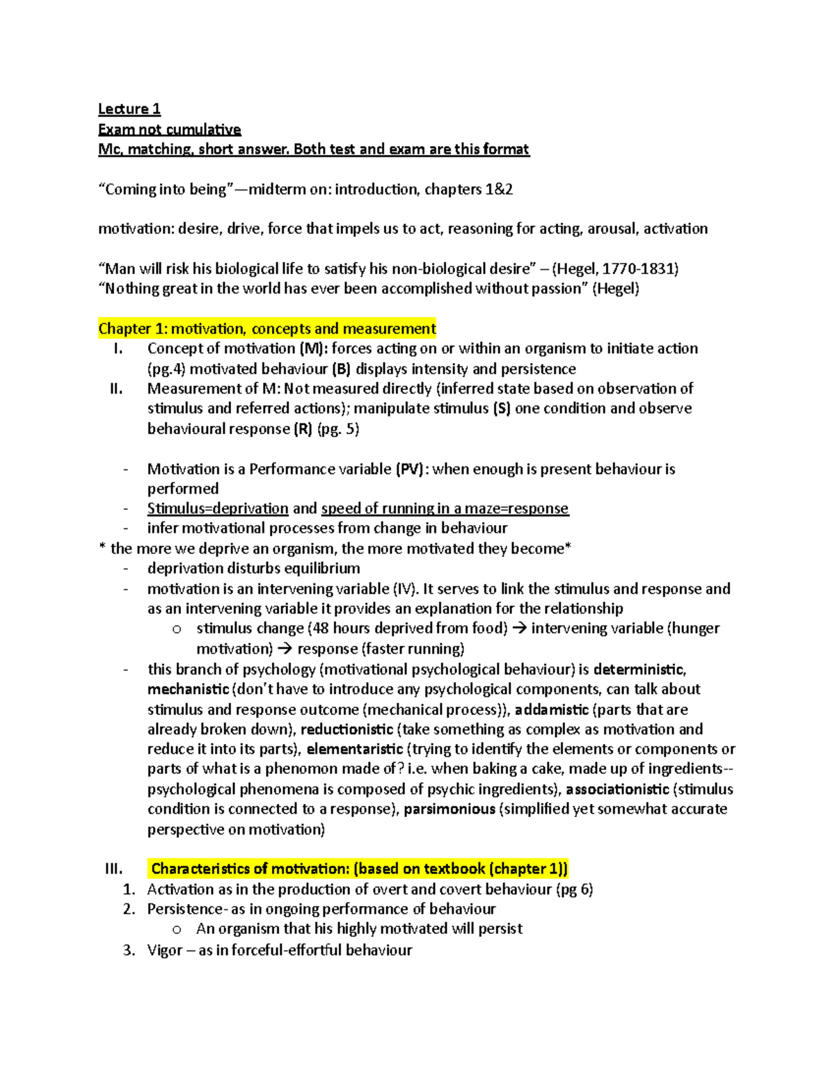 Chapter 1 Material - Lecture notes 1-8 - Lecture 1 Exam not cumulative ...
