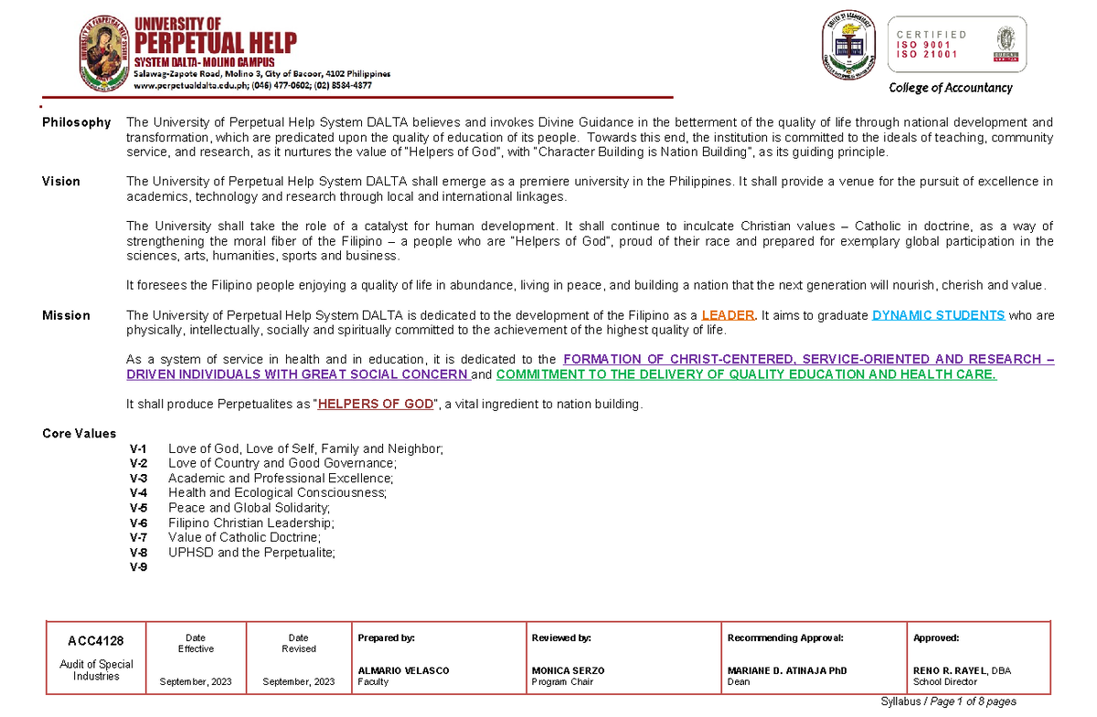 OBE sample 2024 WRM Philosophy The University Of Perpetual Help 