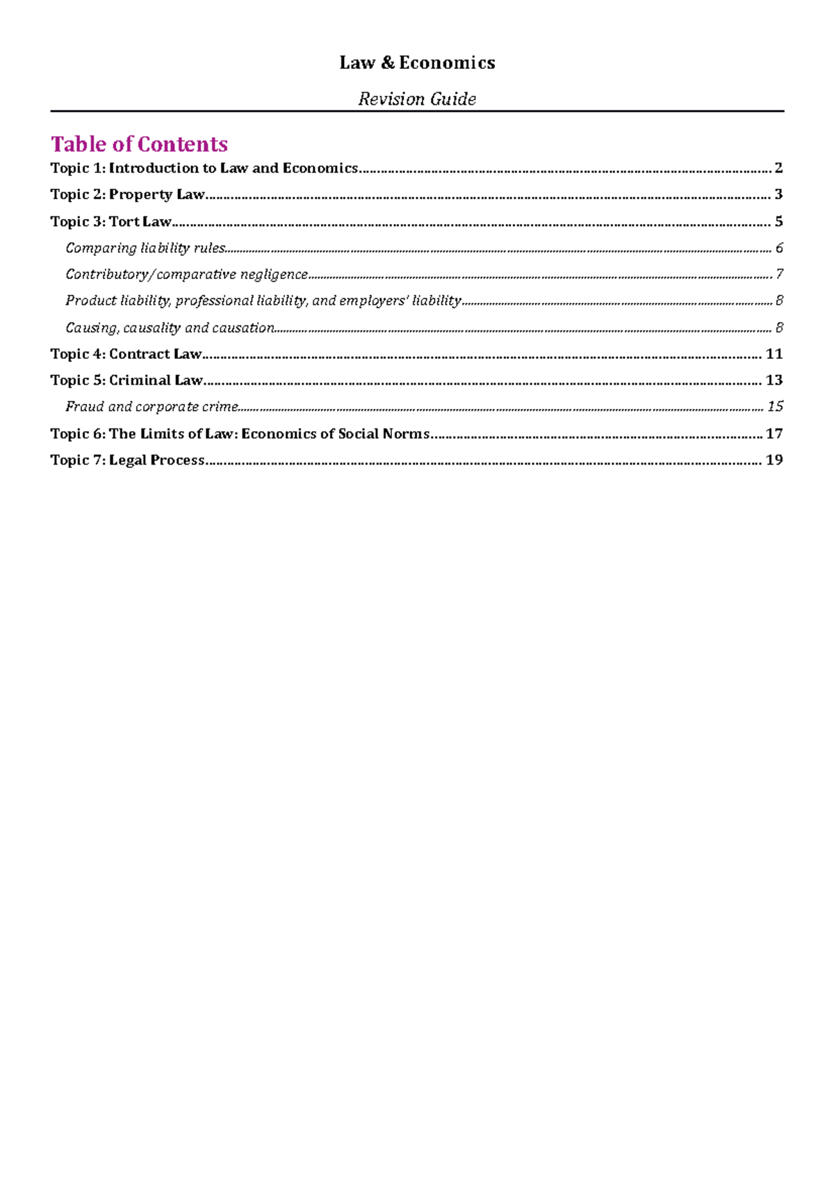 Law and Economics - Revision Guide - Law & Economics Revision Guide ...