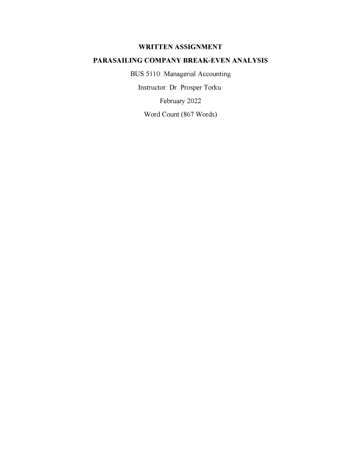 BUS 5110 Written Assignment UNIT 3 - WRITTEN ASSIGNMENT PARASAILING ...