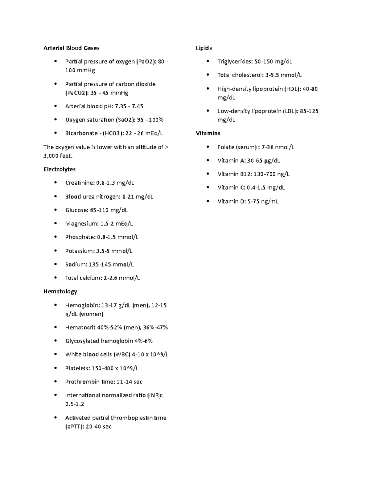 Normal Lab Values I just need access to another document so don't use