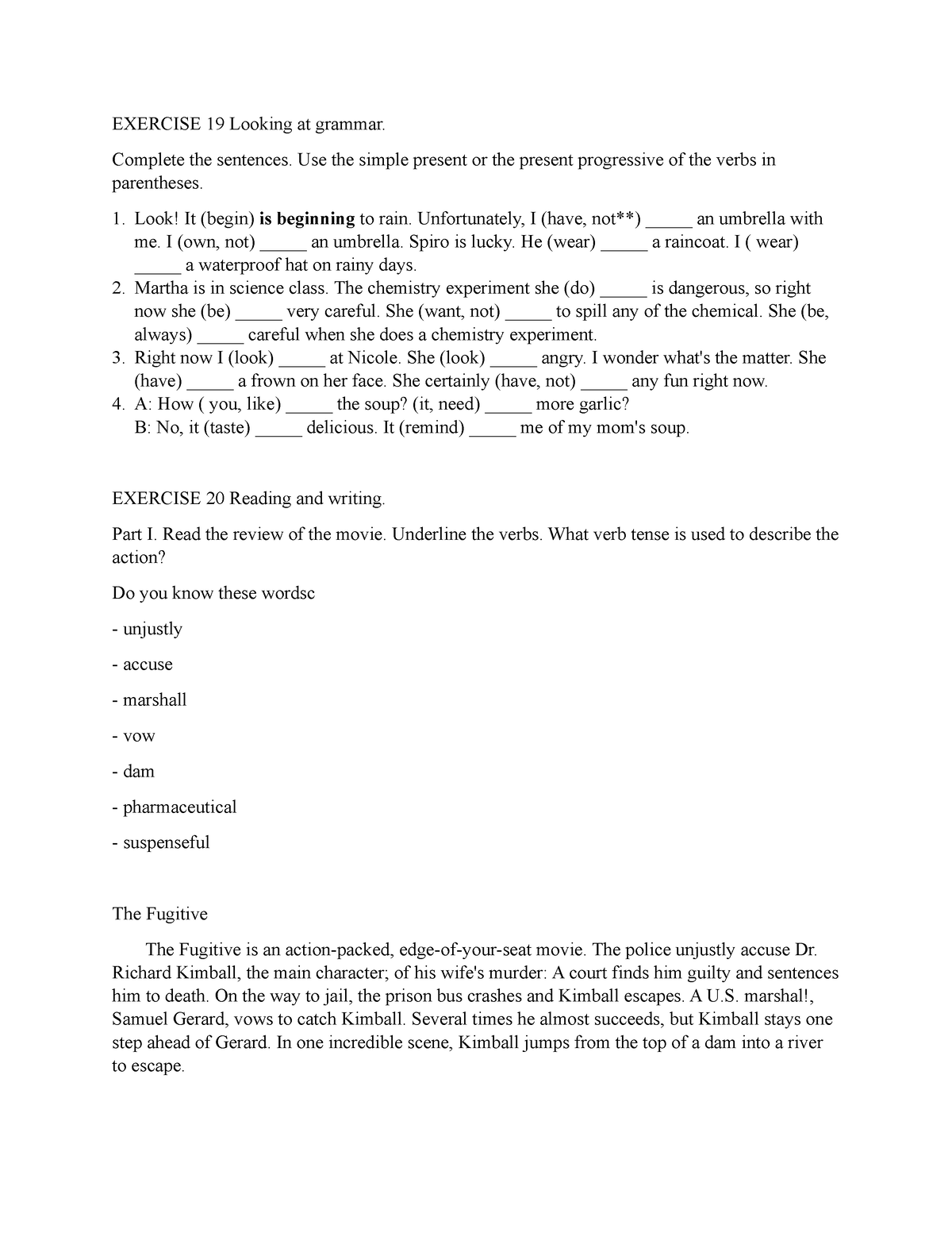 Chapter 1 Exercise 19, and Exercise 20 - EXERCISE 19 Looking at grammar ...